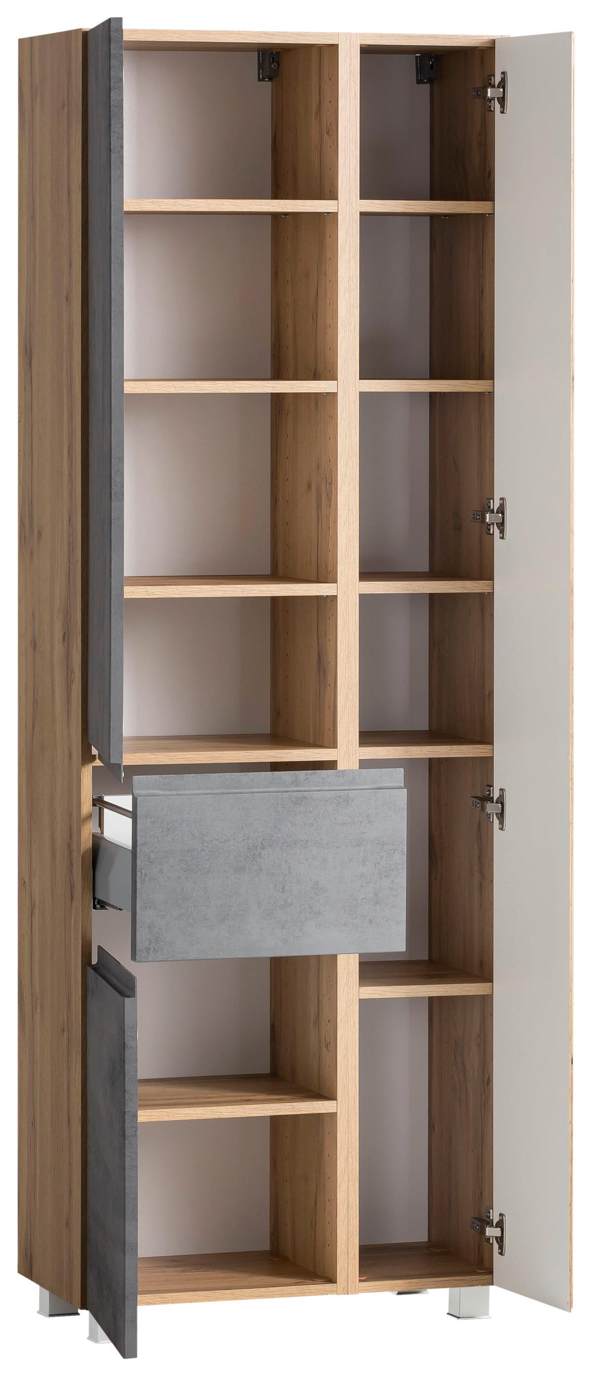 Badezimmer Hochschrank Varese BxH 65x180cm Grau/ Eiche Dekor - Eiche Wotan/Hellgrau, MODERN, Holzwerkstoff (65/180/35cm) - Held