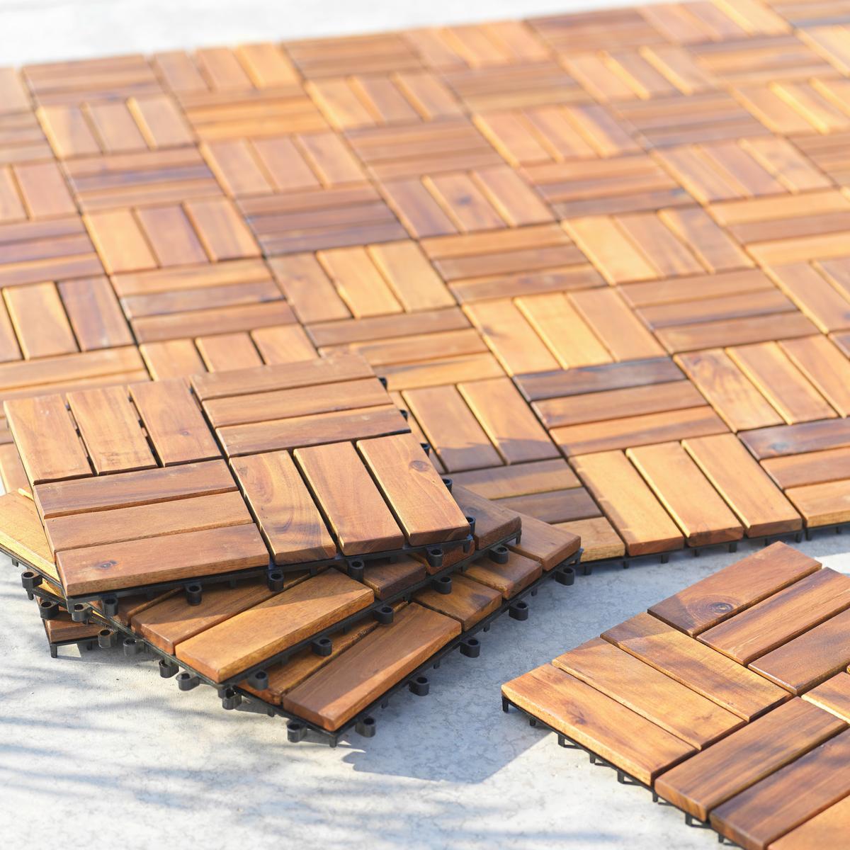 Terrassenfliese Dominik 10er Set 30x30 cm Akazienholz - Schwarz/Akaziefarben, MODERN, Holz/Kunststoff (30/30cm) - Ondega