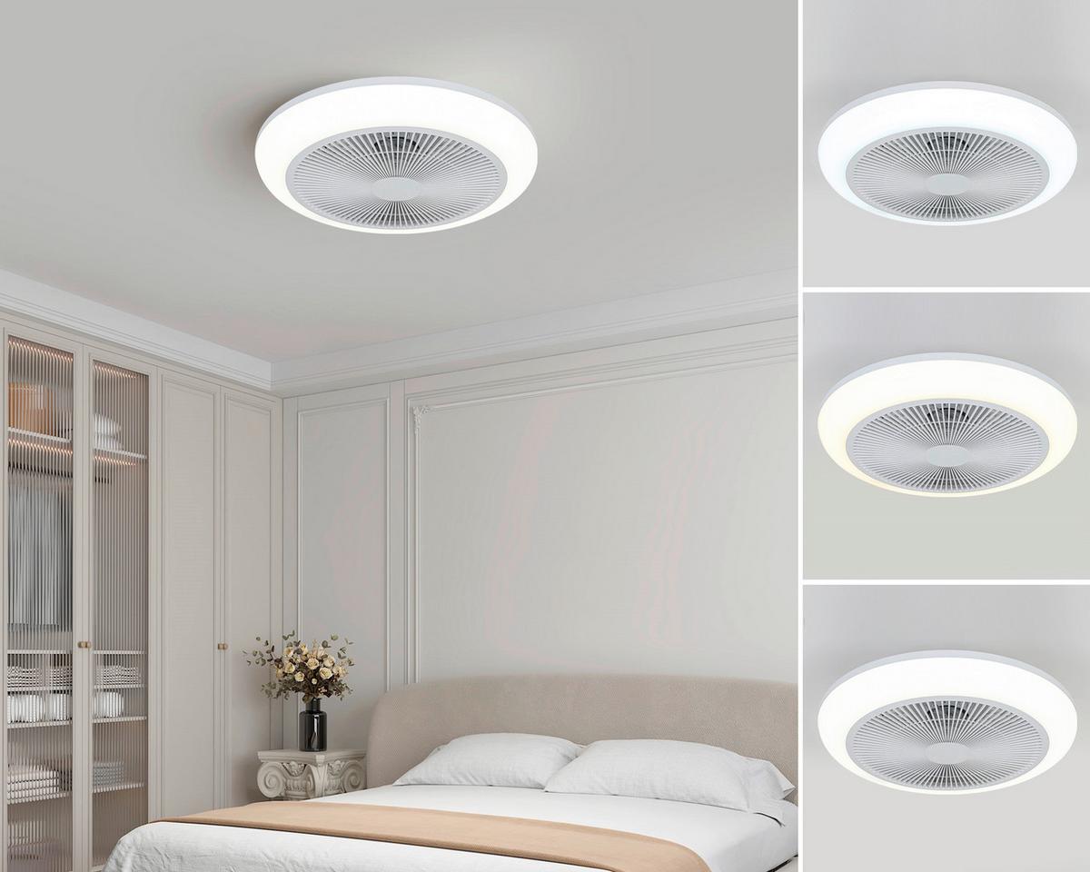 STROPNÍ VENTILÁTOR OLIVER - bílá/průhledné, Moderní, kov/plast (46/14,5/14,5cm) - Mömax