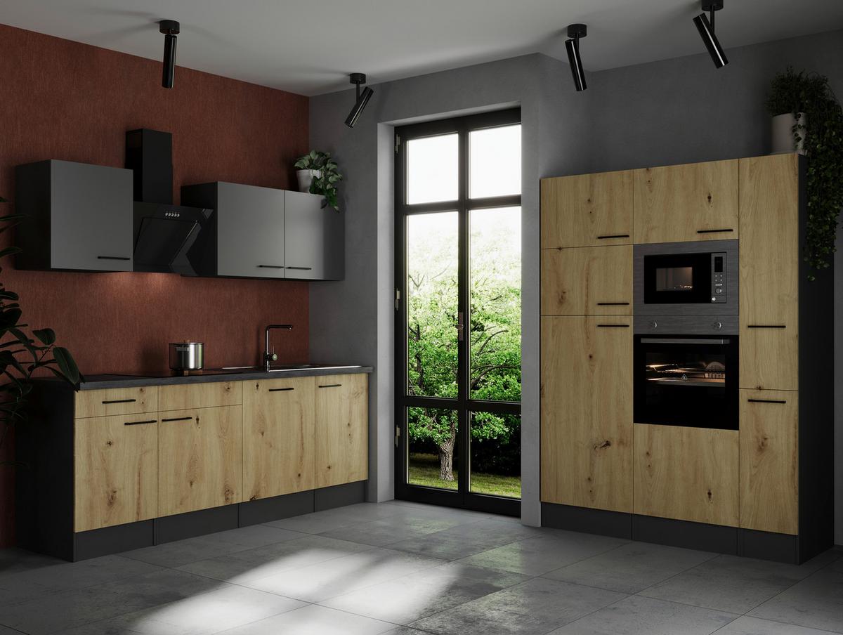 Küchenblock Oliver Artisan Dekor, Grau B: 370 Cm - Eiche Artisan/Grau, Design, Holzwerkstoff (370cm) - Respekta