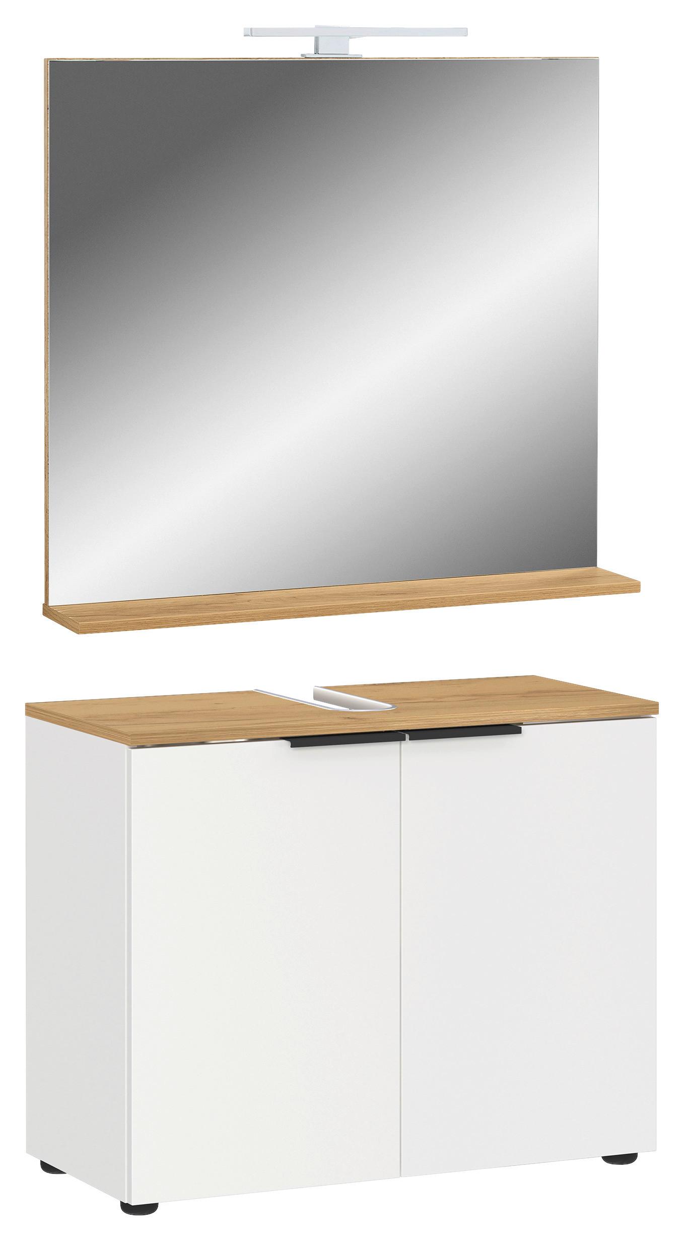 Badezimmer Gw-Menen Weiß/Eichefarben - Eichefarben/Schwarz, MODERN, Holzwerkstoff (76cm) - Germania