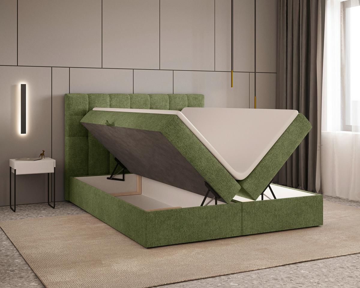 Boxbett Oslo mit Topper 140x200 - Dunkelgrün/Schwarz, MODERN, Holz/Kunststoff (140/200cm) - Livetastic