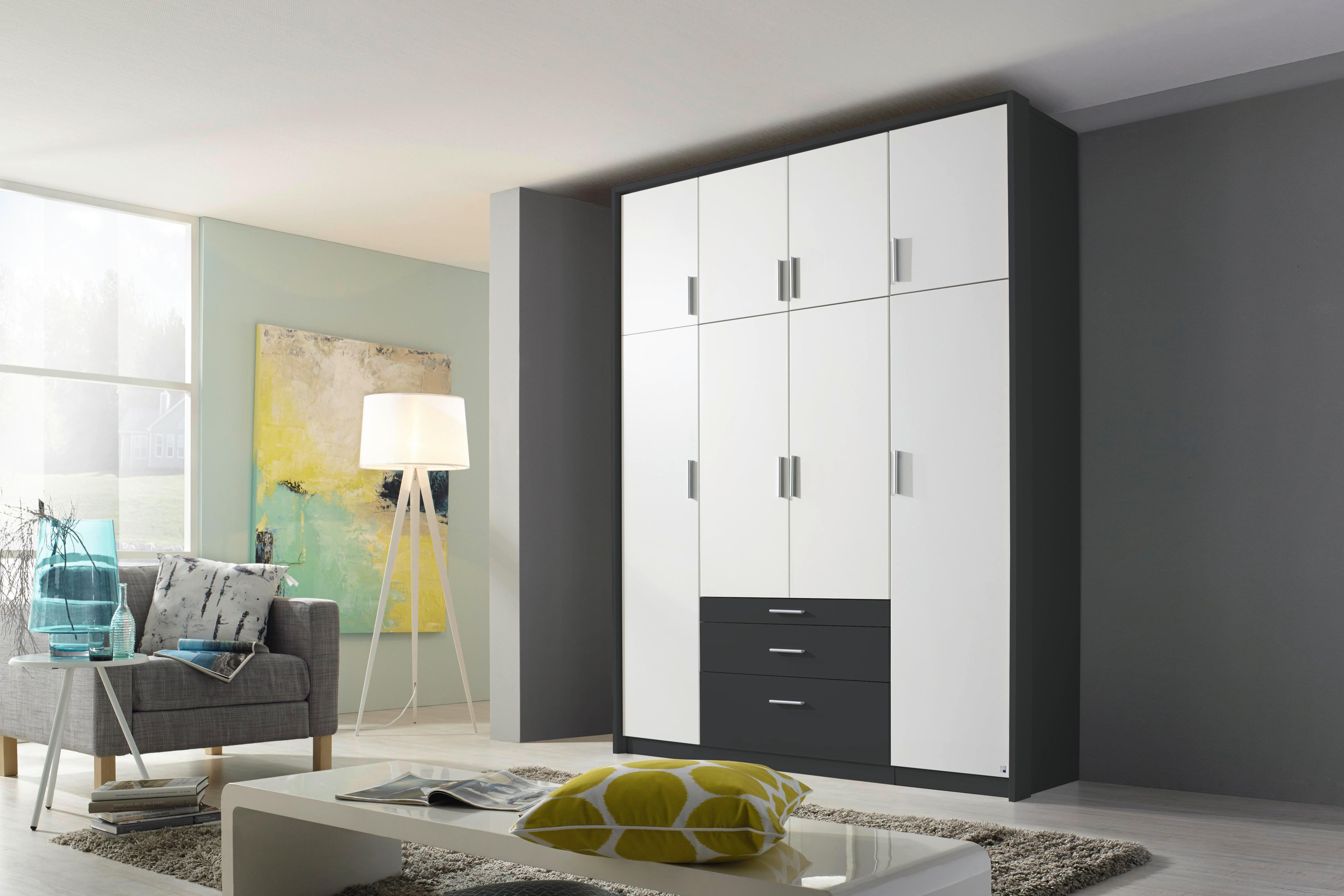 Drehtürenschrank Mit Laden 185cm Hildesheim, Weiß/grau - Weiß/Grau, Design, Holzwerkstoff (185/231/56cm) - Rauch Möbel