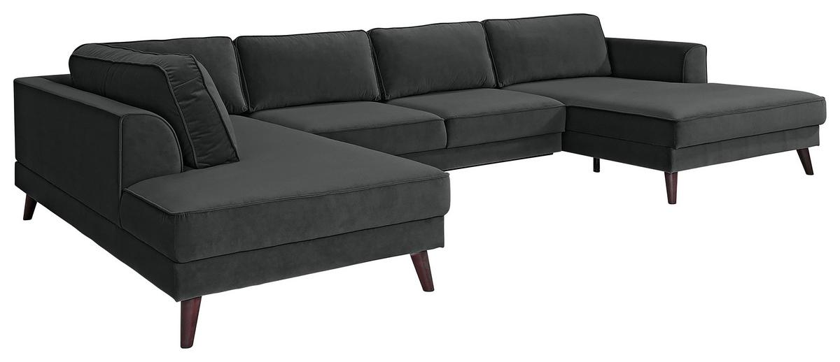 Wohnlandschaft Lumber Jack Anthrazit Velours - Wengefarben/Anthrazit, MODERN, Textil (201/348/169cm) - Trendmanufaktur