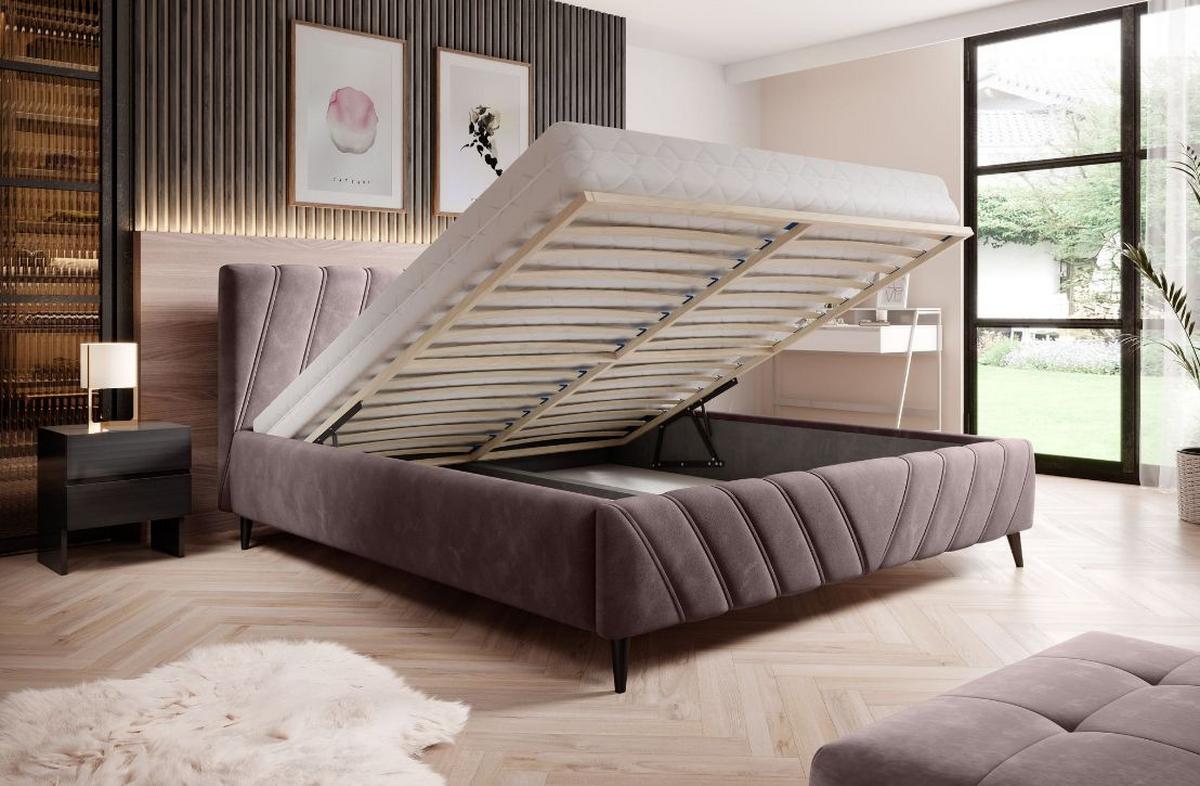 Postel Melli s roštem a úložným prostorem 160x200cm - černá/fialová, Design, dřevo/textil (160/200cm)