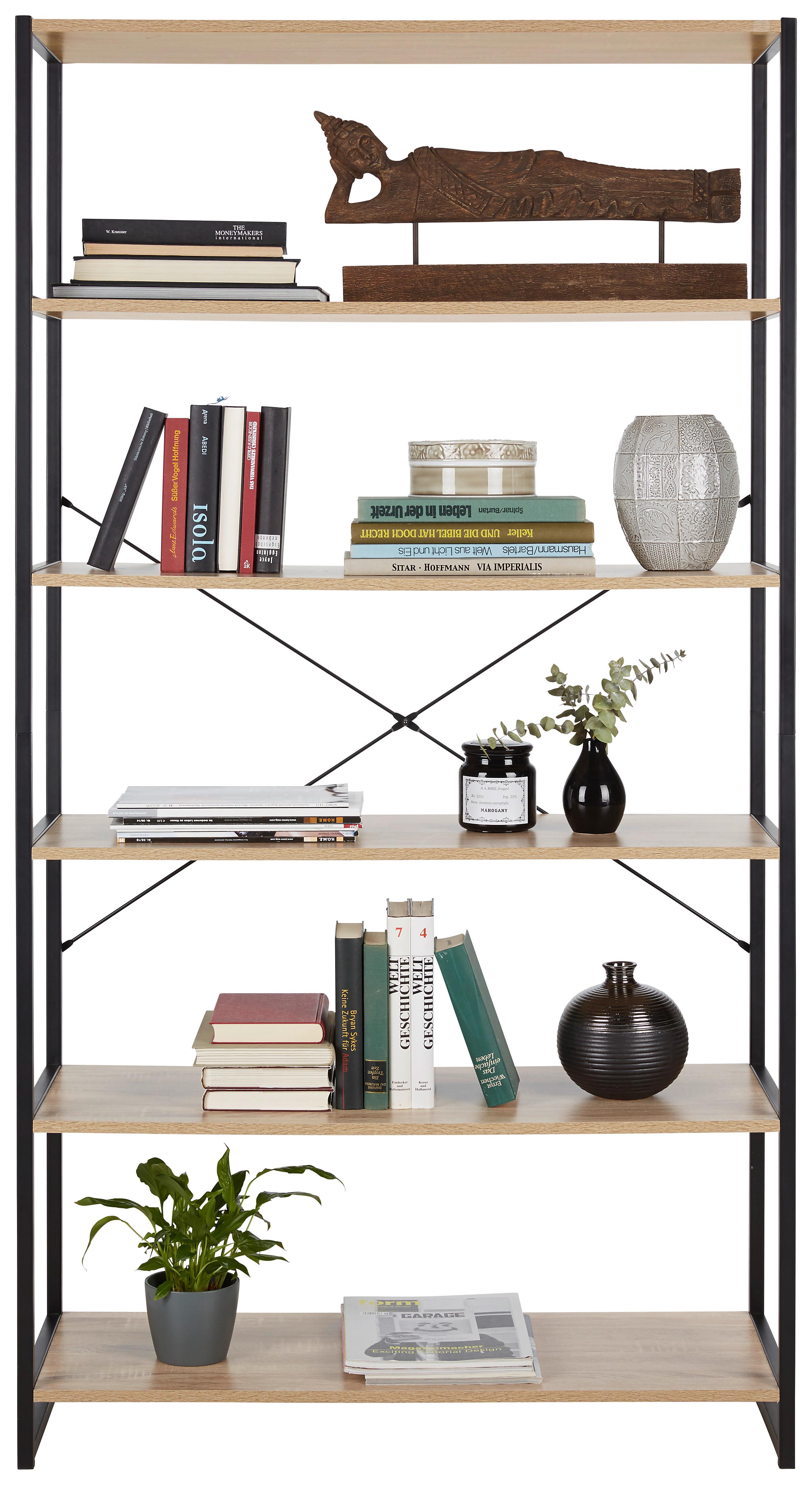 Regál Bono - čierna/dub sonoma, Moderný, kov/kompozitné drevo (95/180/35cm) - Modern Living