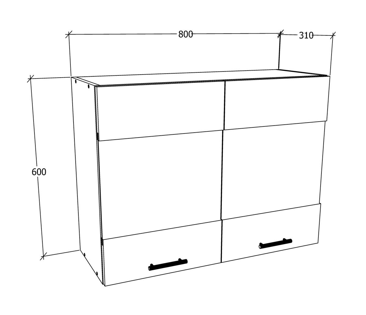 Küchenoberschrank Esilo B: 80 cm Weiß/Eiche Dekor - Weiß/Sonoma Eiche, KONVENTIONELL, Glas/Holzwerkstoff (80/60/31cm) - MID.YOU