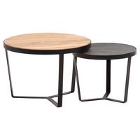 Sada konferenčních stolků akácie - černá/hnědá, Lifestyle, kov/dřevo (60/60/40cm) - MID.YOU