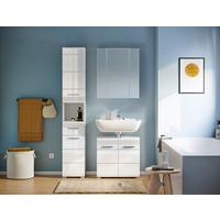 Badezimmer Linus Weiß Hochglanz B: 90 cm - Weiß Hochglanz/Silberfarben, MODERN, Glas/Holzwerkstoff (90cm) - MID.YOU