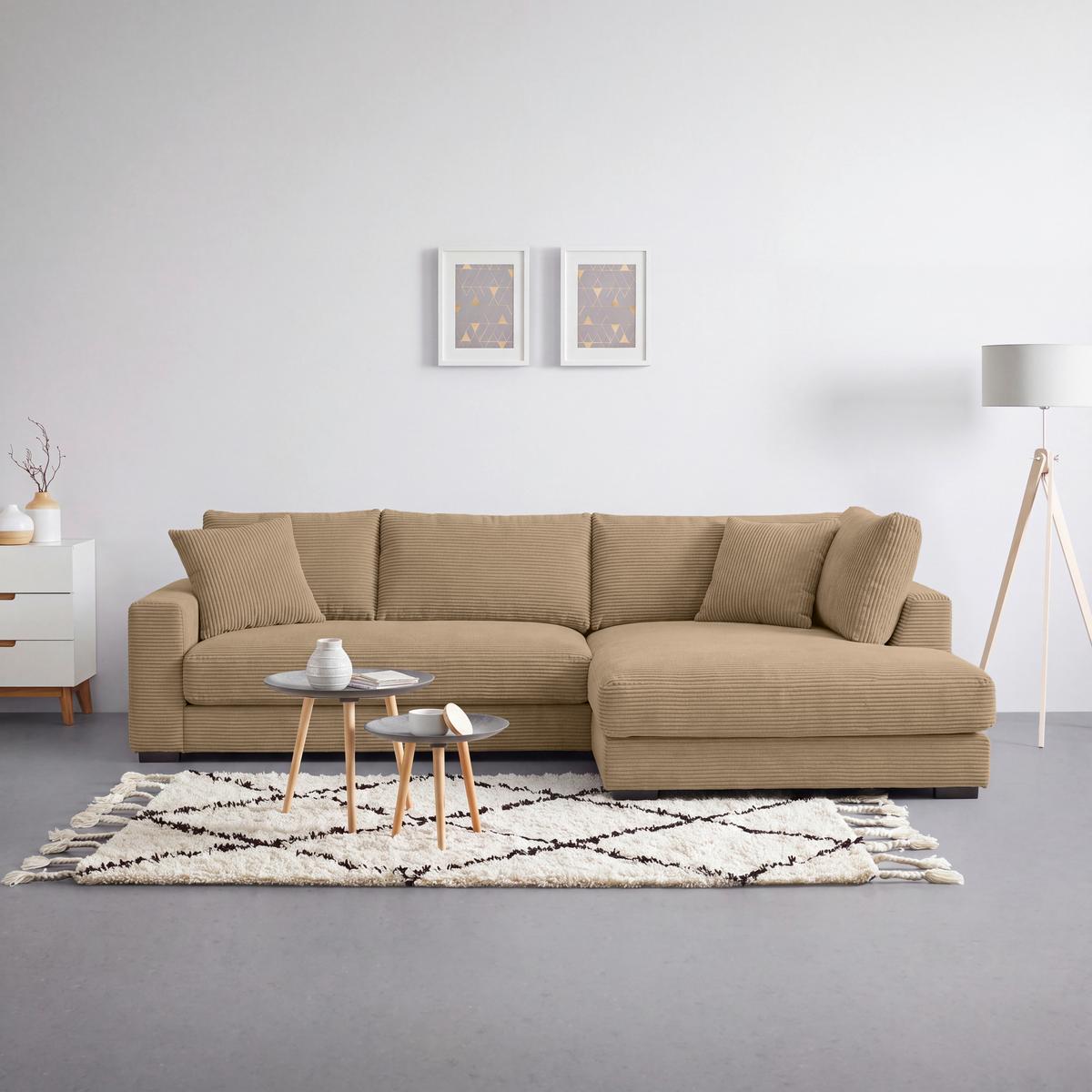 Rohová sedačka PEDRO, pravá, karamelový manšestr - černá/karamel, Moderní, textil/plast (300/190cm) - Mömax
