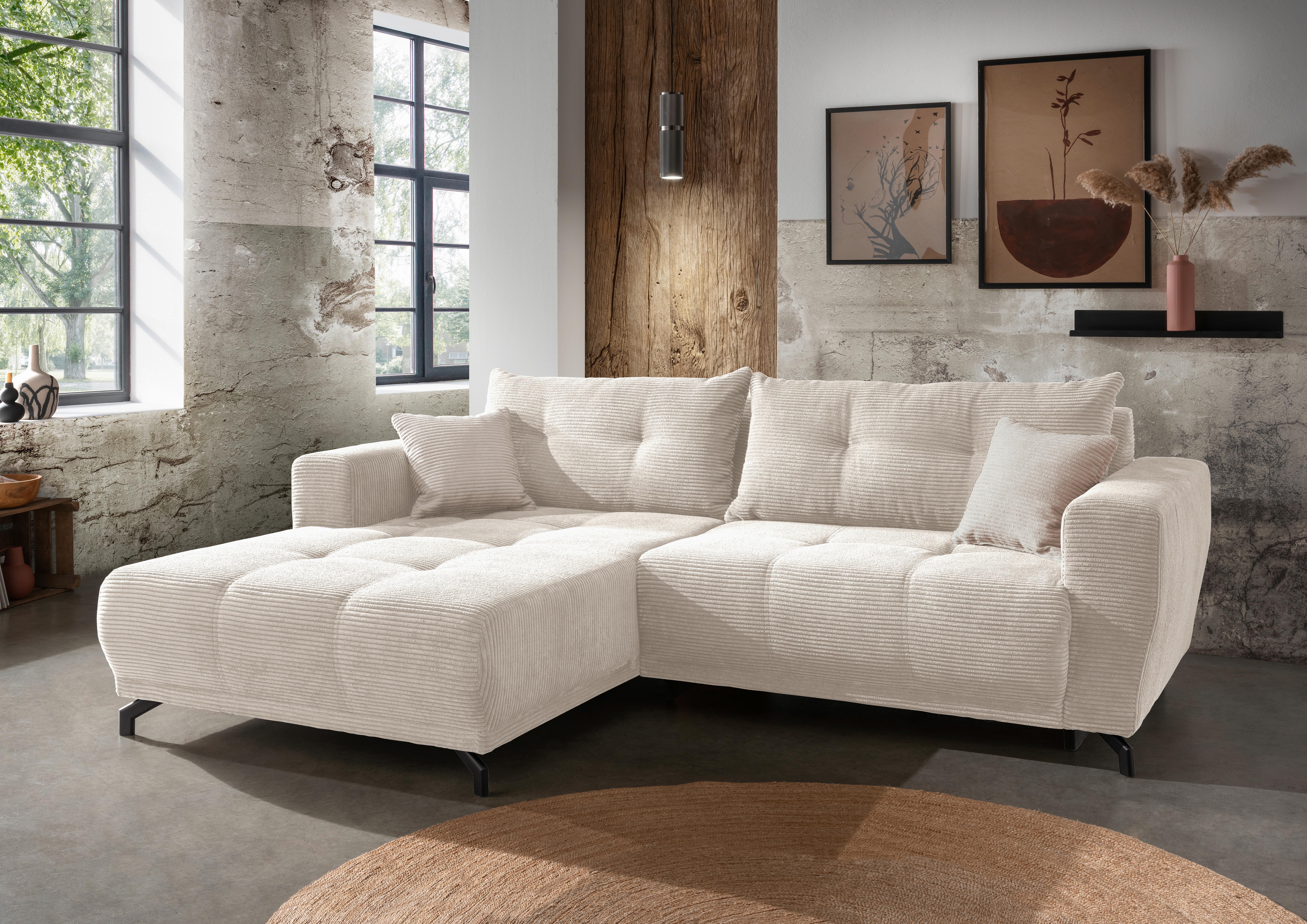 Ecksofa mit Liegefunktion Restato Beige Cord - Beige/Schwarz, MODERN, Holz/Textil (177/246cm) - MID.YOU