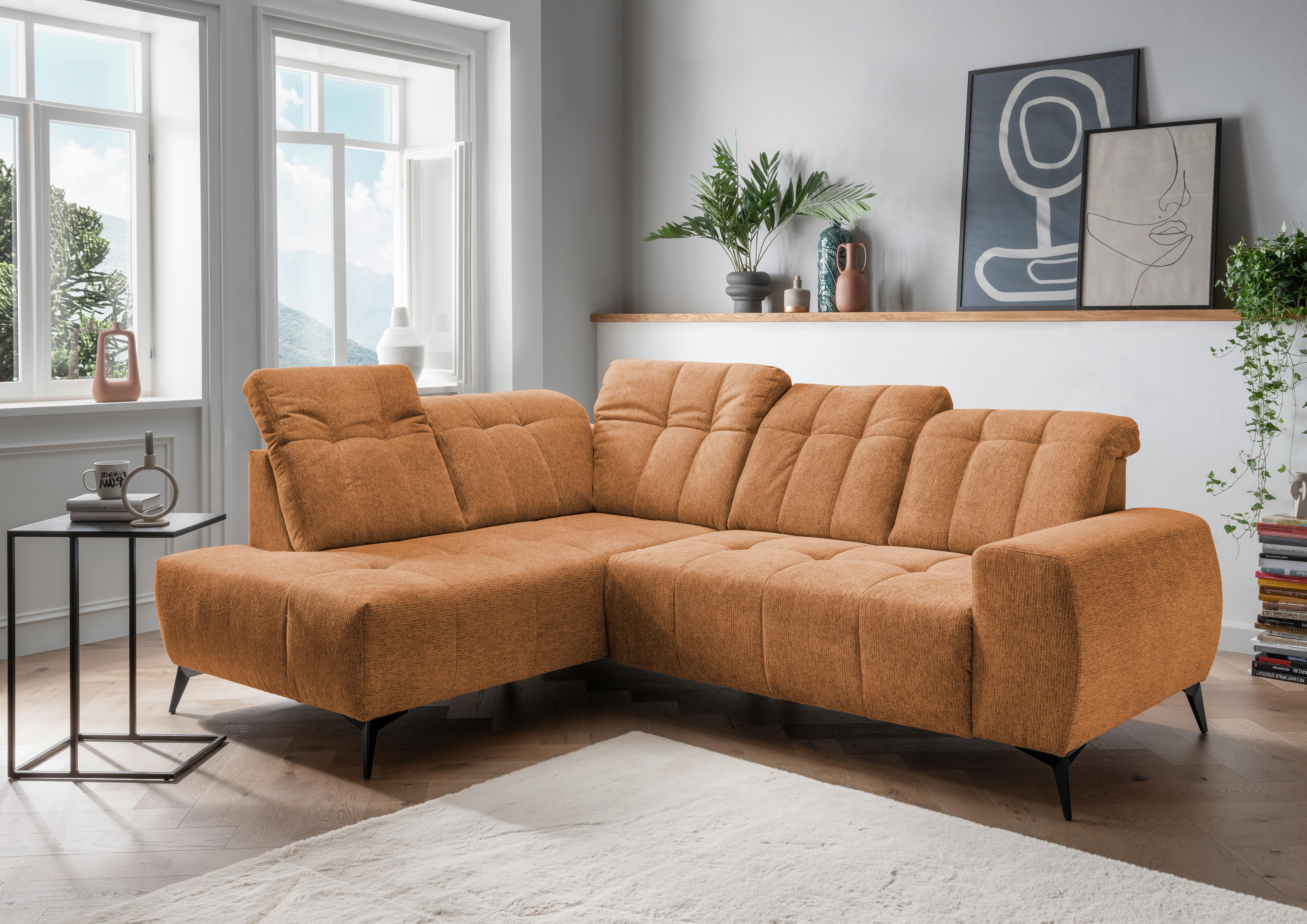 Ecksofa mit USB Anschluss Sano, Currygelb, S: 200x261 cm - Currygelb/Schwarz, MODERN, Textil (200/261cm) - Livetastic