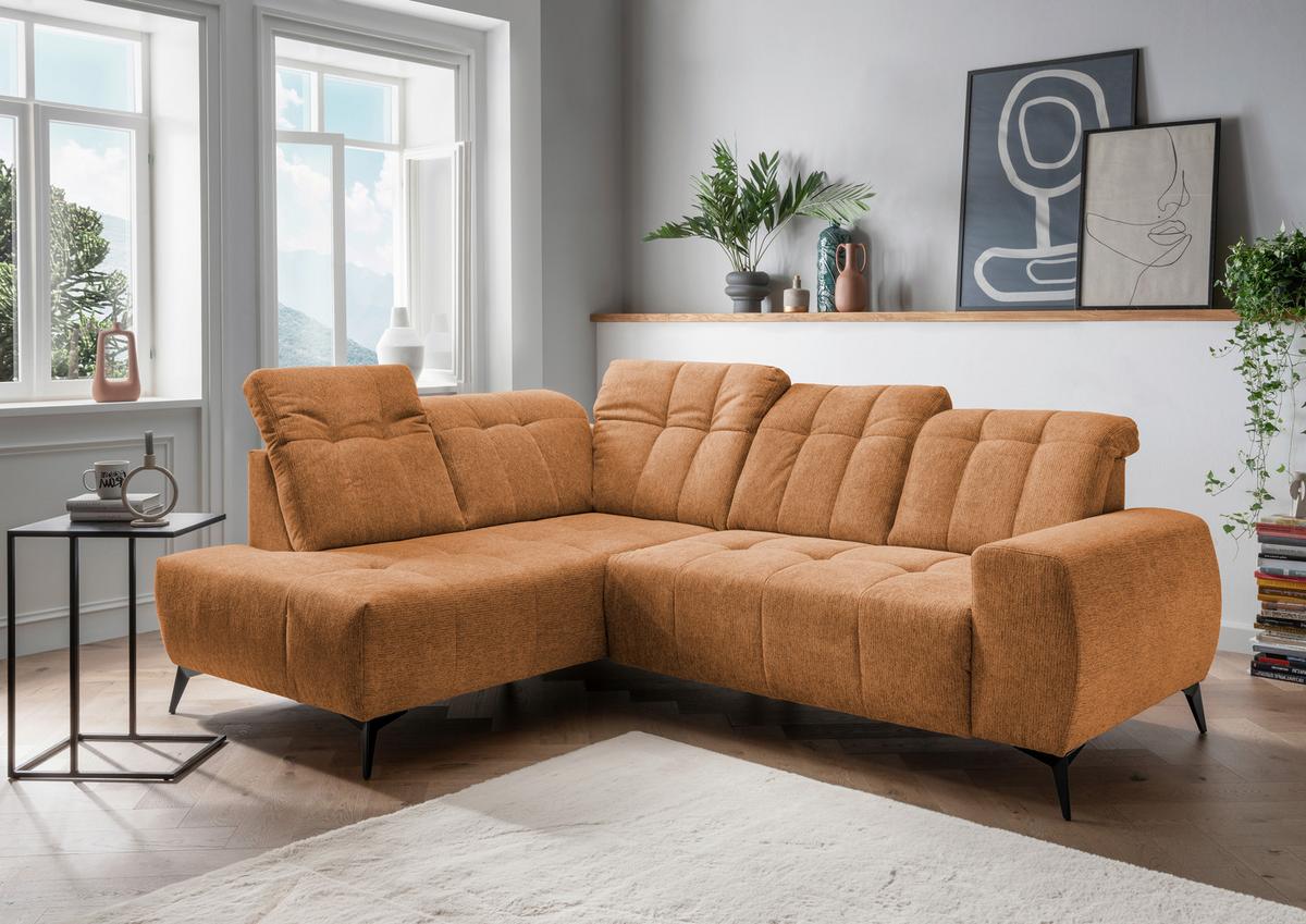 Ecksofa Mit Usb Anschluss Sano, Currygelb, S: 200x261 Cm - Currygelb/Schwarz, MODERN, Textil (200/261cm) - Livetastic