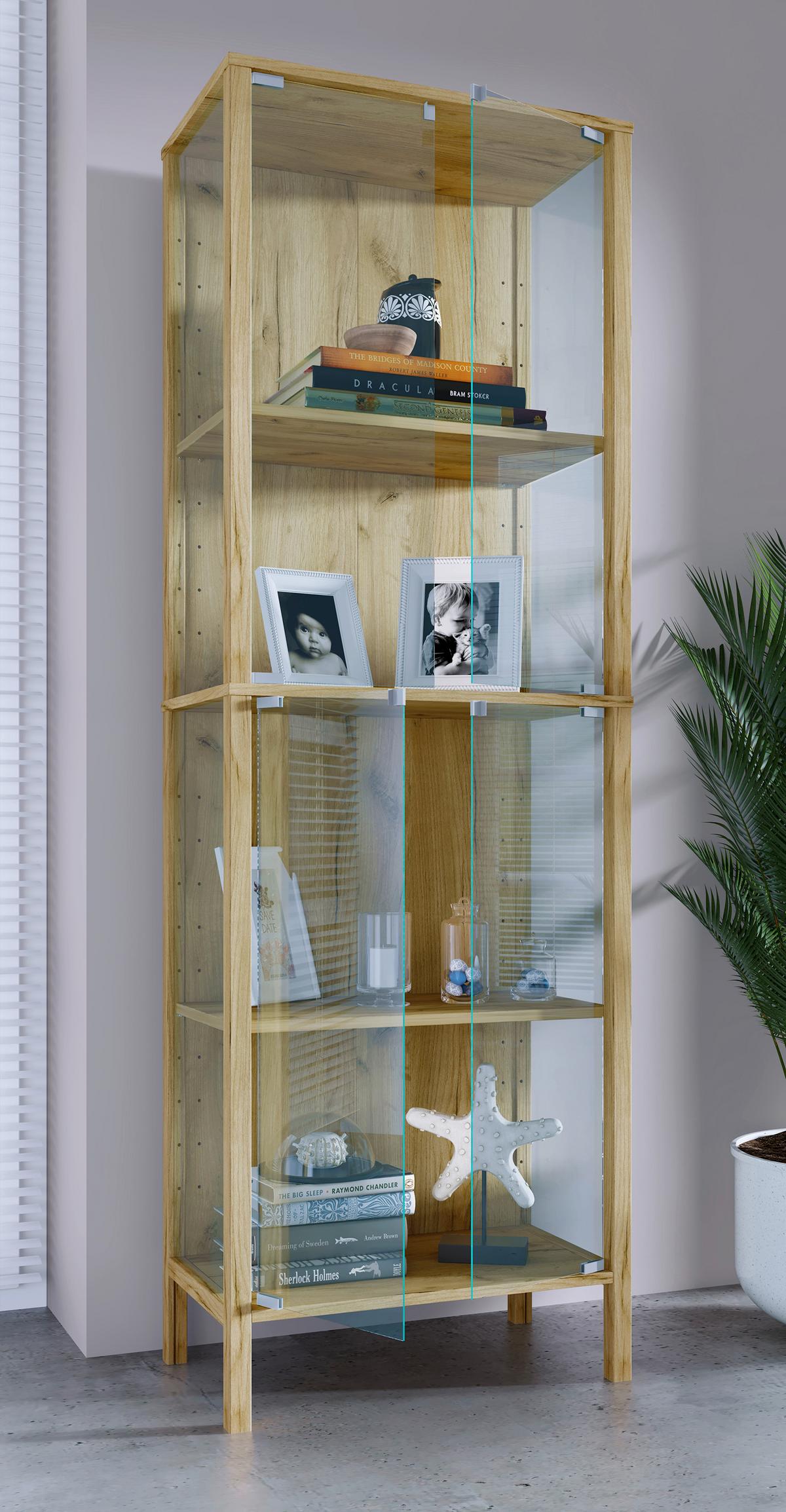 VITRINE Jensol, Honigeiche B: 60 cm - Honigeiche/Klar, Design, Glas/Holzwerkstoff (60/178/35cm) - Livetastic