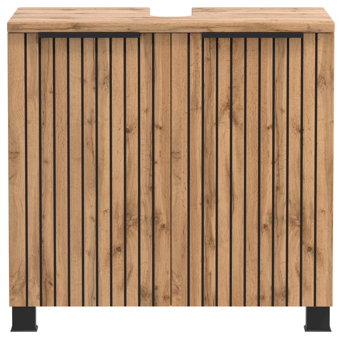 Waschbeckenunterschrank Chester B: 60 Cm - Eiche Wotan/Schwarz, MODERN, Holzwerkstoff (60/54/35cm) - Held