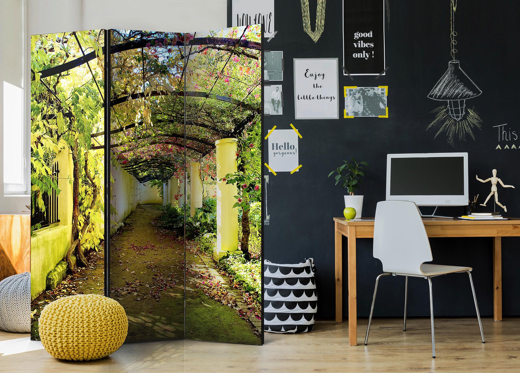 Paravent Braun Grün B: 135 cm - Braun/Grün, Basics, Holz/Textil (135/172/3cm) - artgeist