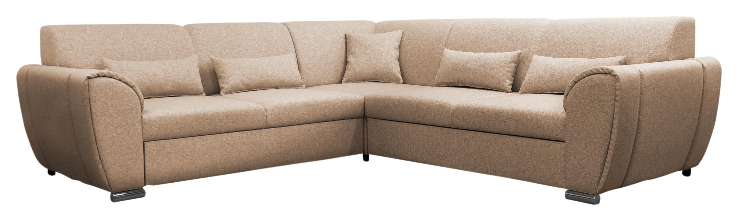 Ecksofa DELUX Beige mit Schlaffunktion Ottomane links - Beige/Silberfarben, Design, Textil (266/266cm) - Livetastic