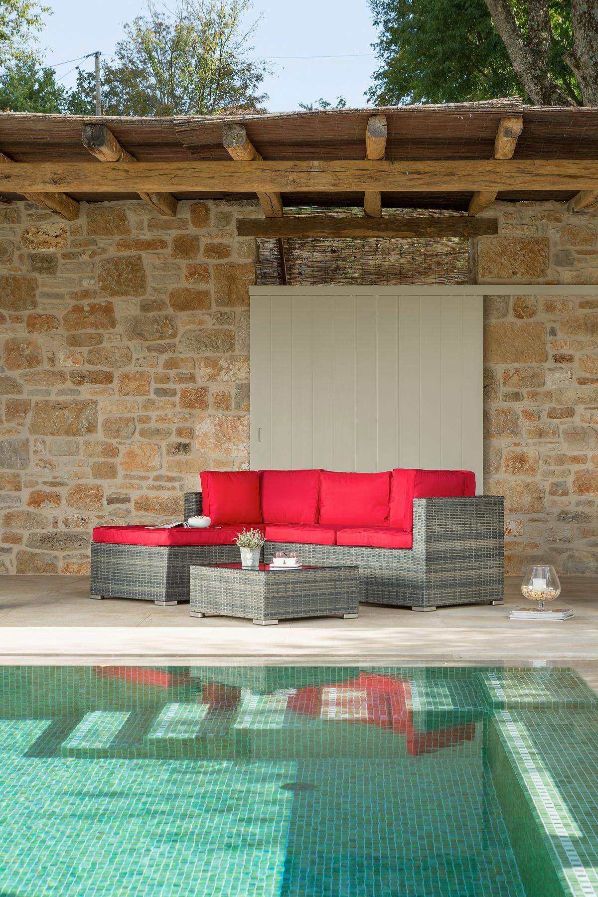 Lounge Garnitúra Leona - barna/piros, Modern, műanyag/üveg (146/199cm) - Luca Bessoni