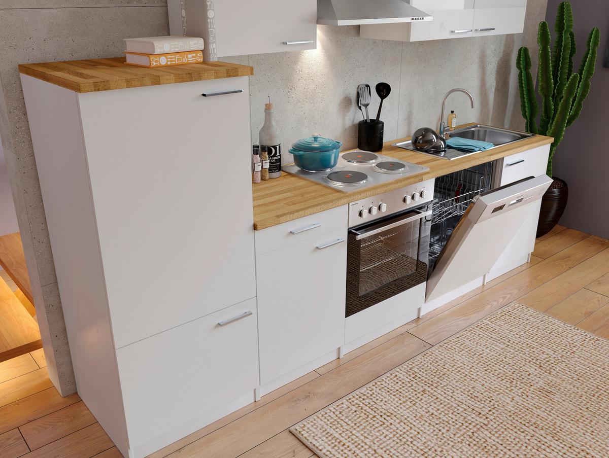 Küchenzeile Economy Mit Geräten 280 Cm Weiß/nussbaum Dekor - Nussbaumfarben/Weiß, Basics, Holzwerkstoff (280cm) - Respekta