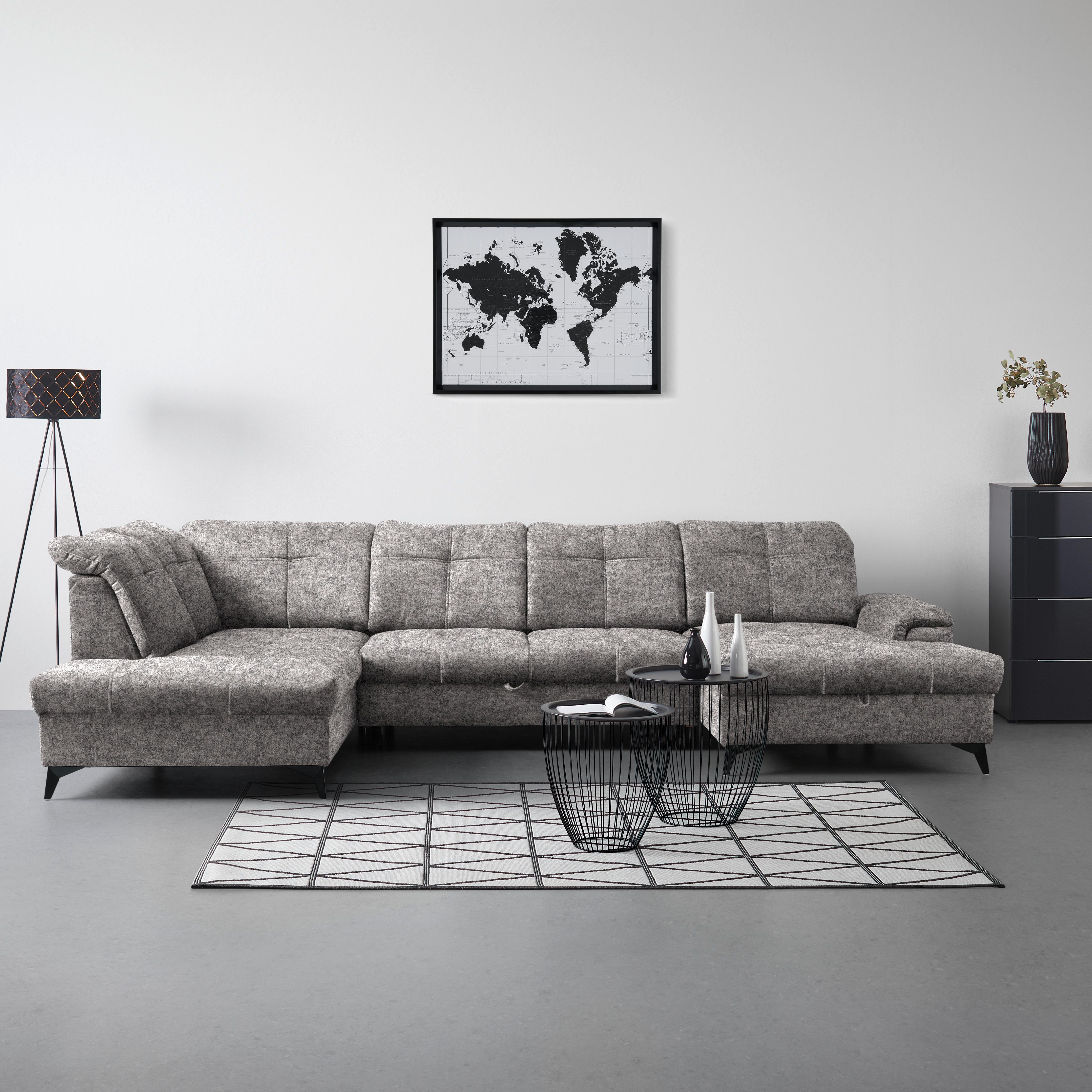 Sedacia súprava U SIERRA, ľavá, sivobéžová INFINITY - čierna/sivohnedá, Modern, kov/textil (230/364/181cm) - Mömax