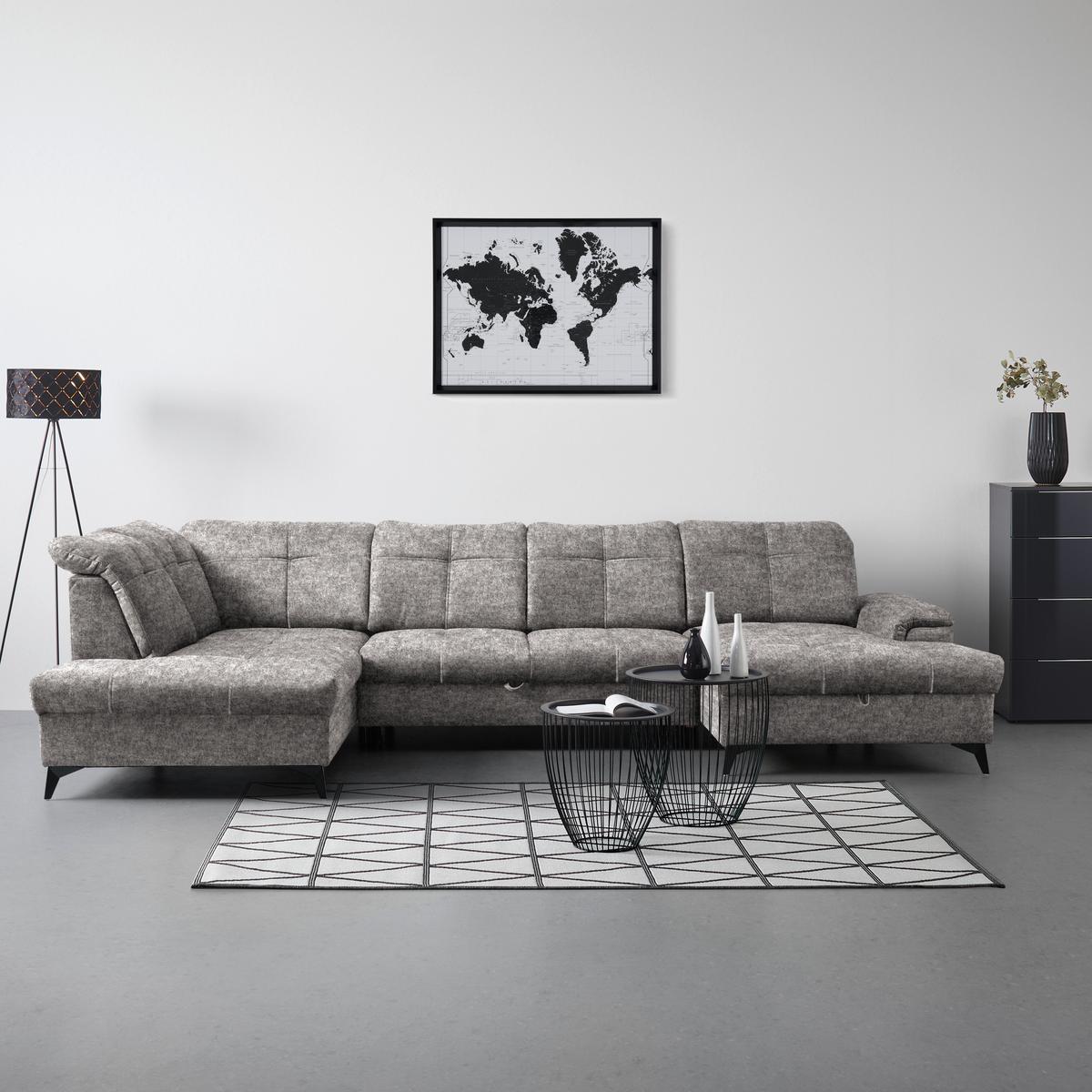 Sedacia súprava U SIERRA, ľavá, sivobéžová INFINITY - čierna/sivohnedá, Modern, kov/textil (230/364/181cm) - Mömax