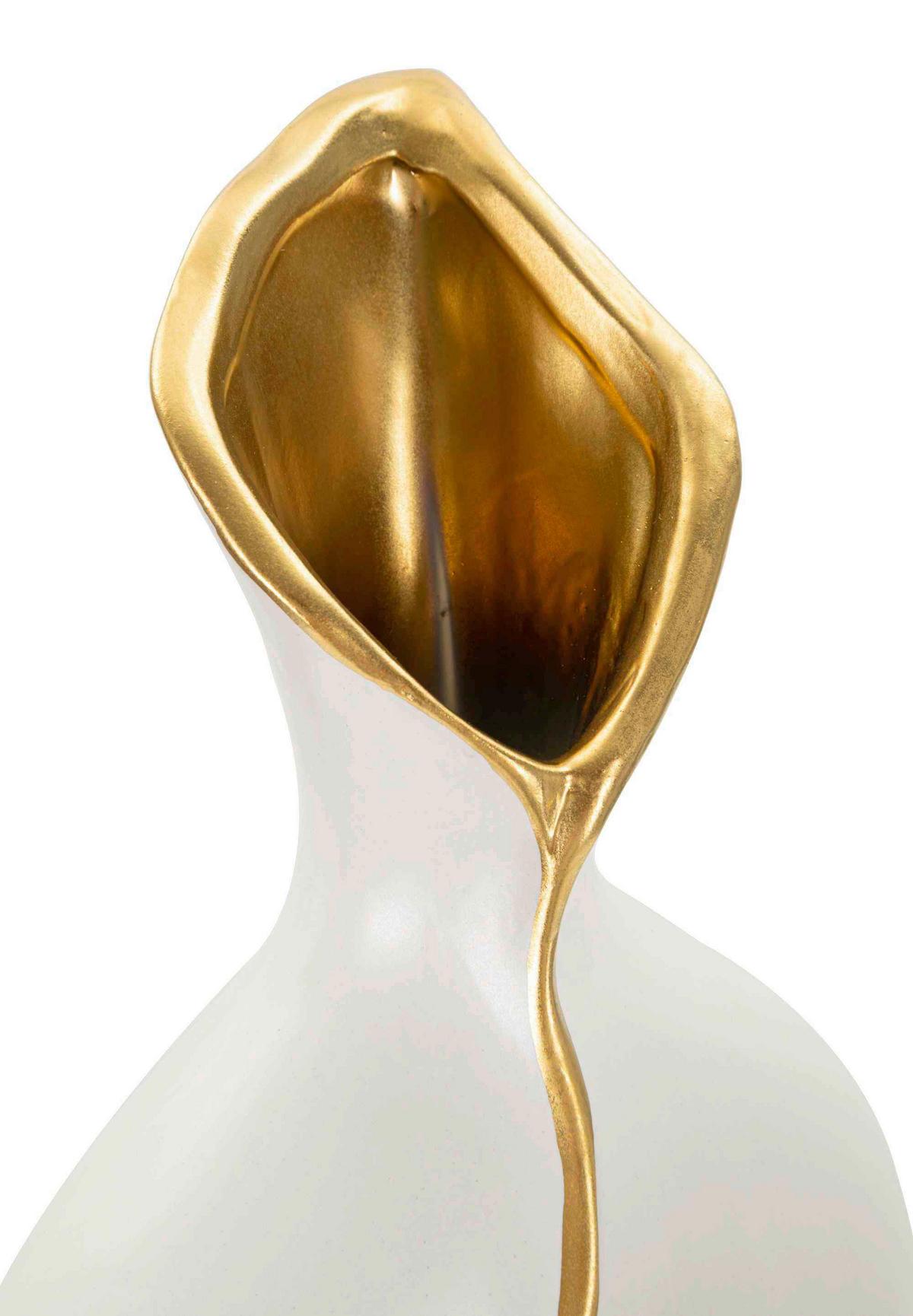 Vase Uma Weiß, Goldfarben B: 19,5cm - Goldfarben/Weiß, Basics, Keramik (19.5/50/10cm)