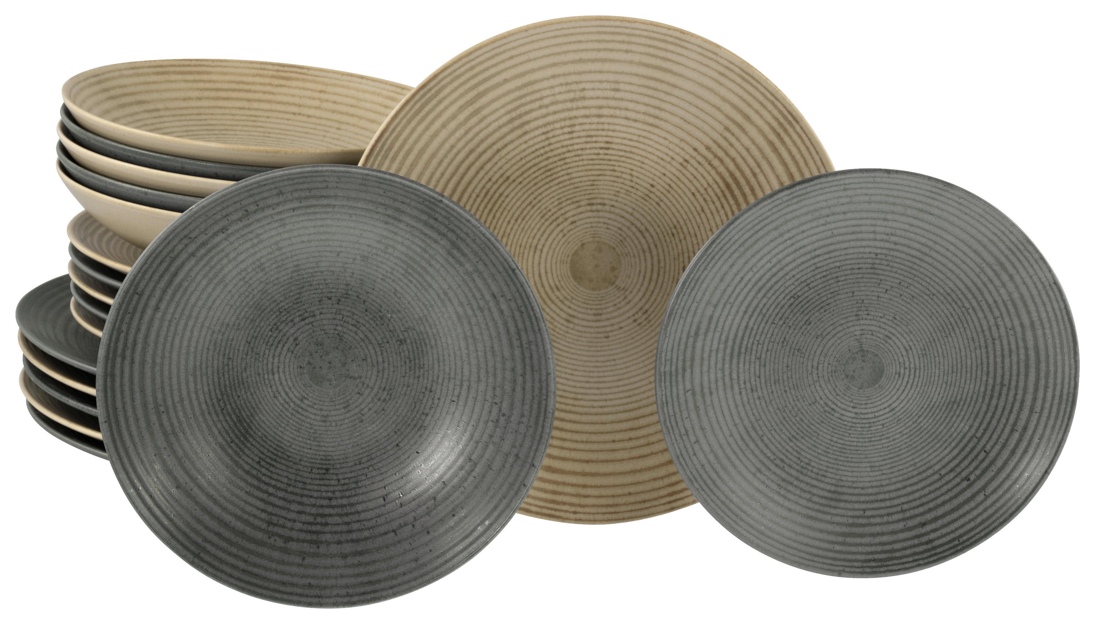 Tafelservice Catania Steinzeug Anthrazit Sandfarben - Sandfarben/Anthrazit, Design, Keramik - Creatable