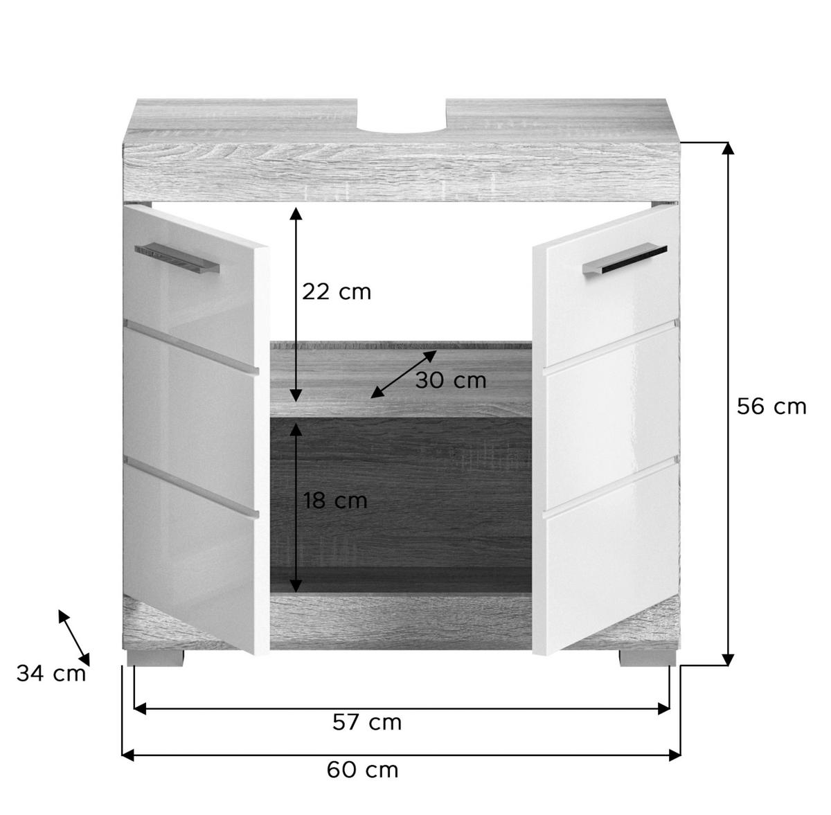 Waschbeckenunterschranklambada Sonoma Eiche/weiß B: 60 Cm - Weiß Hochglanz/Eichefarben, MODERN, Holzwerkstoff (60/56/34cm) - MID.YOU