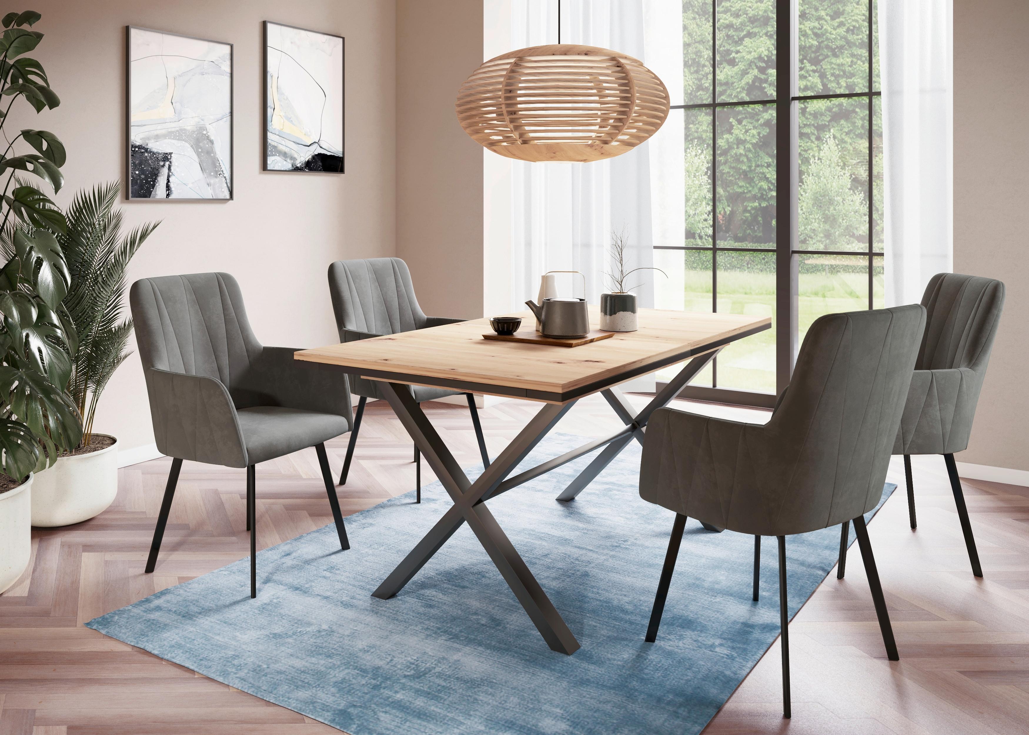 Tischgruppe Karina G - Anthrazit/Eiche Artisan, MODERN, Holzwerkstoff/Textil (160 - 200/76/90cm) - MID.YOU