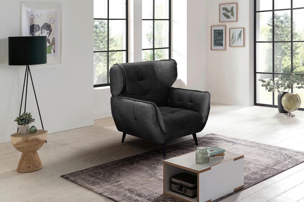 Široké kreslo Ariana, antracitové - čierna/antracitová, Modern, kov/textil (103/105/98cm)