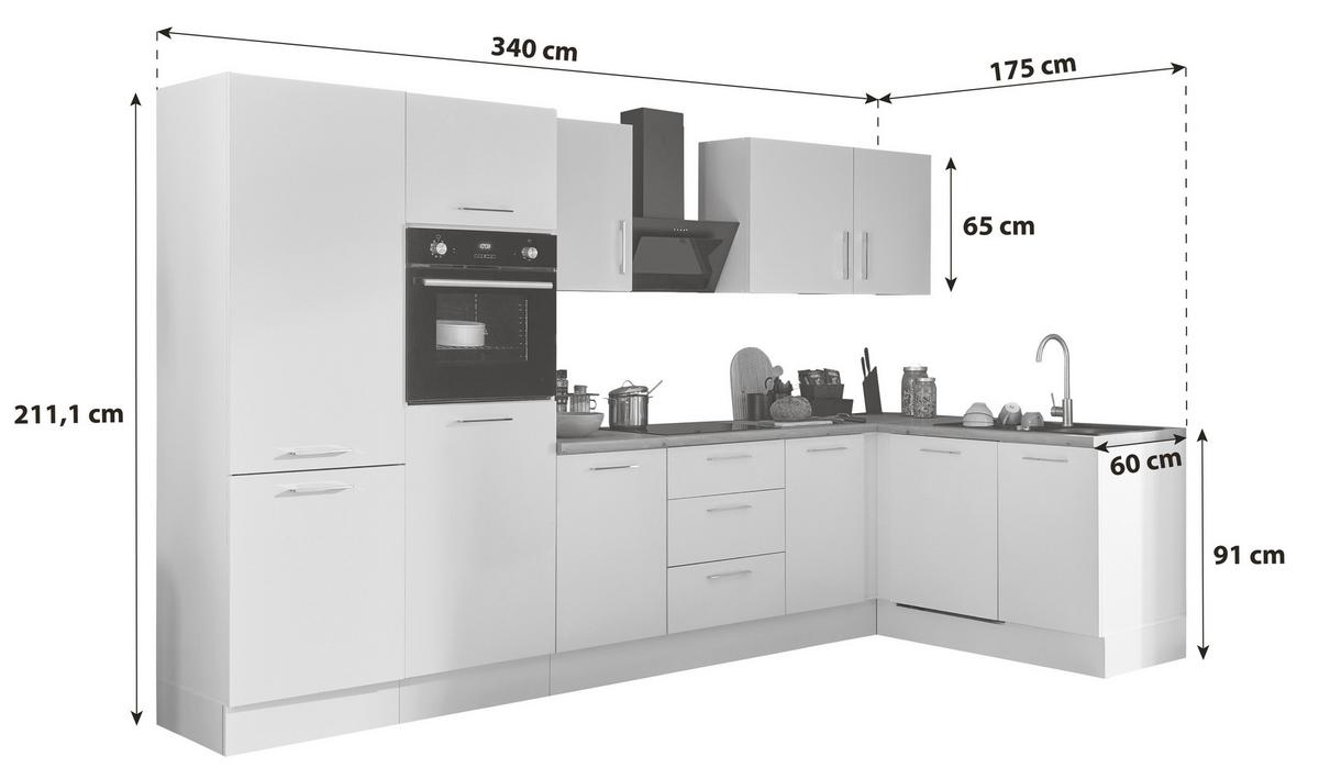 Eckküche Turin Weiß/Eiche Dekor 340x175 cm - Weiß/Eiche Artisan, Basics, Holzwerkstoff (340cm) - MID.YOU
