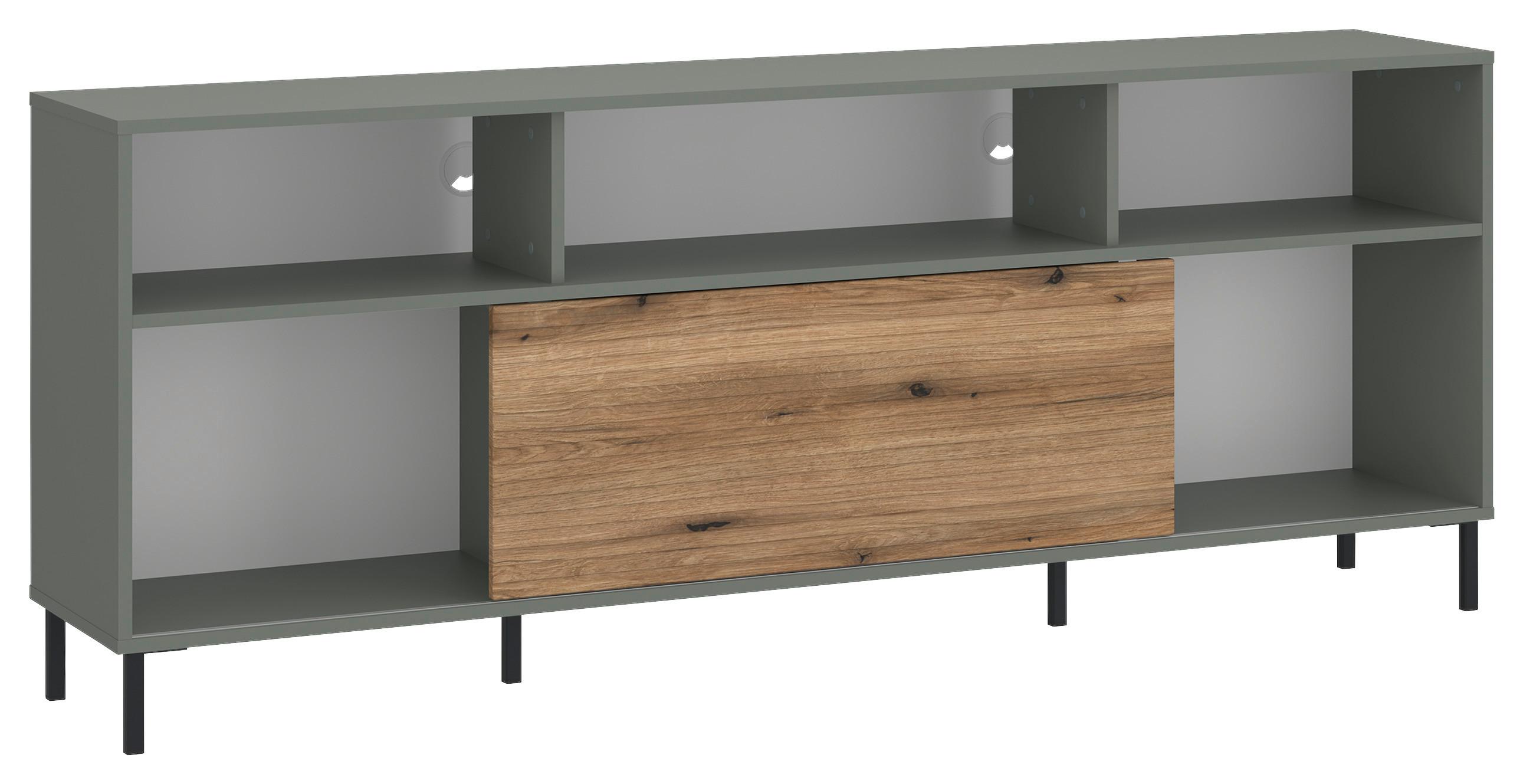 TV-Element Pozzi Graugrün/Eichefarben B: 180 cm - Eichefarben/Schwarz, Trend, Holzwerkstoff (180/73,2/40cm)