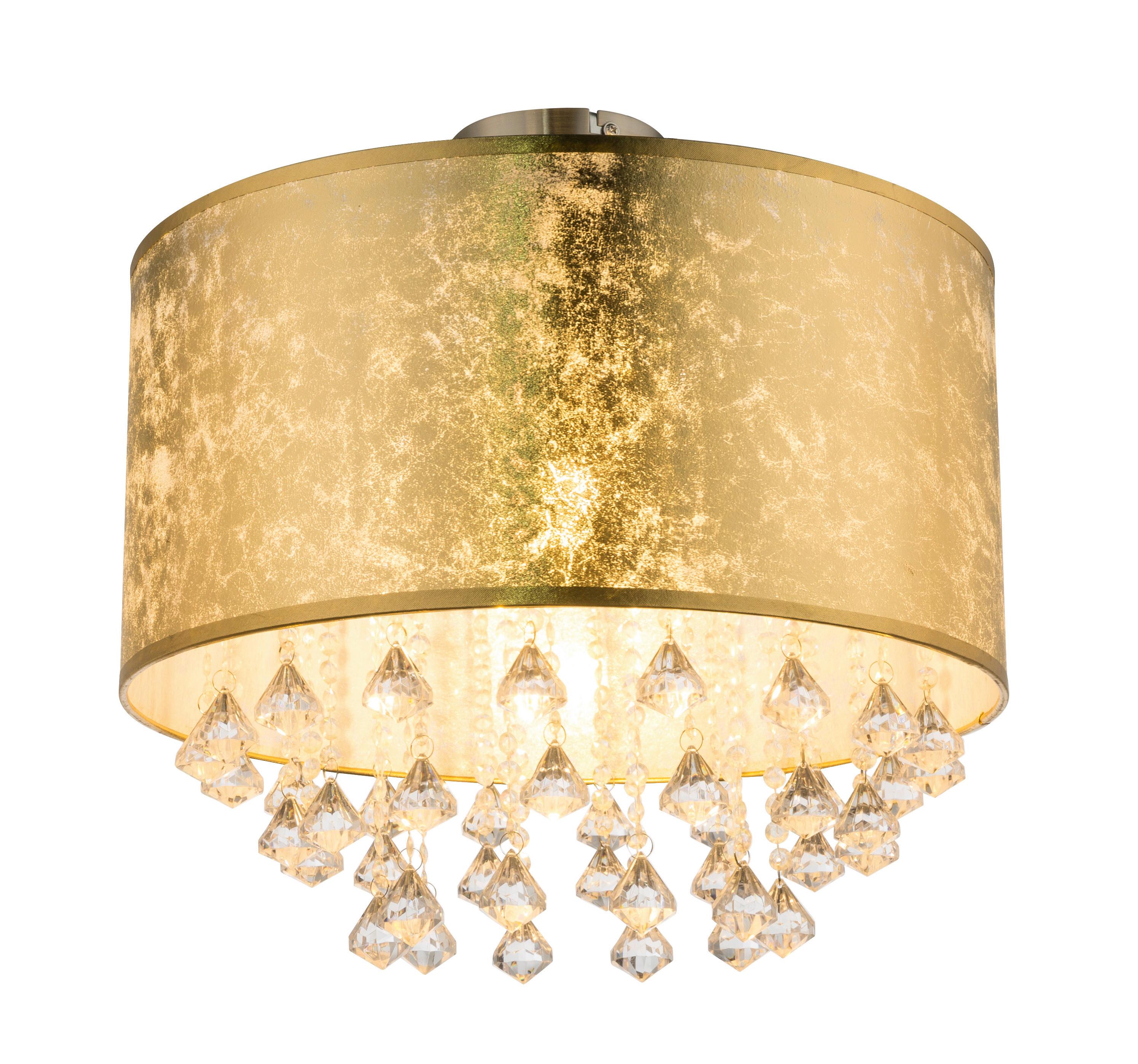 Deckenleuchte Ø 40 Cm Mit Kristall-Behängen - KONVENTIONELL, Textil/Metall (40/46cm) - Globo