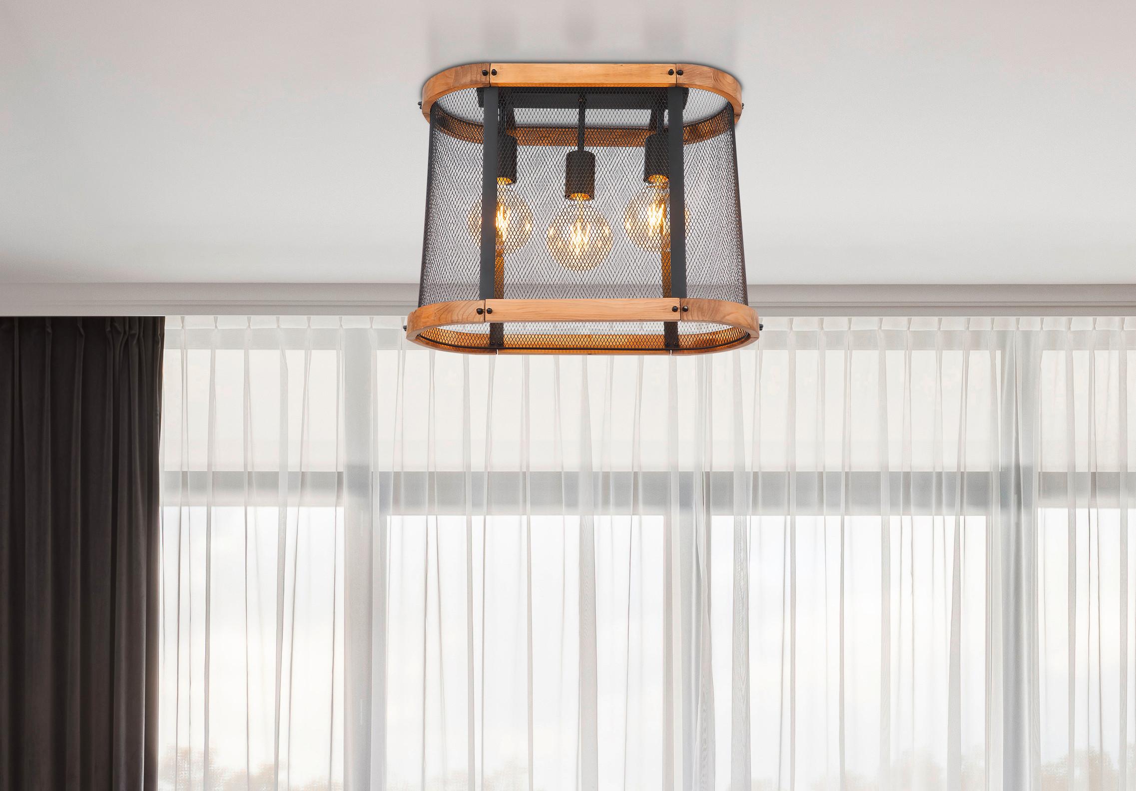 Deckenleuchte L: 45 cm 3-Flammig mit Holz - Dunkelbraun/Schwarz, Natur, Holz/Metall (45/20/38cm) - Globo