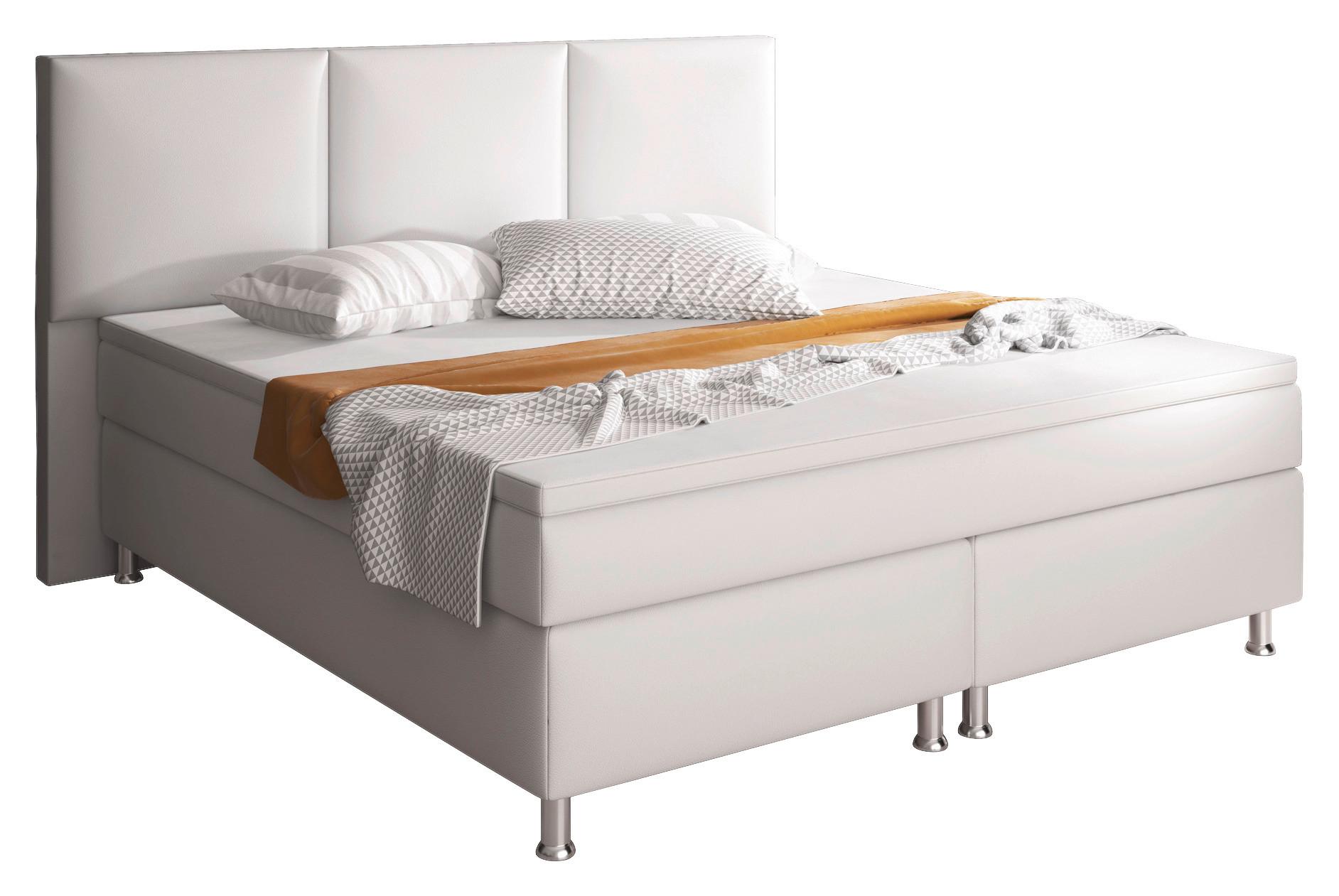 Boxspringbett Mit Topper Lederlook 180x200 Oslo - Silberfarben/Weiß, KONVENTIONELL, Leder/Textil (180/200cm) - MID.YOU