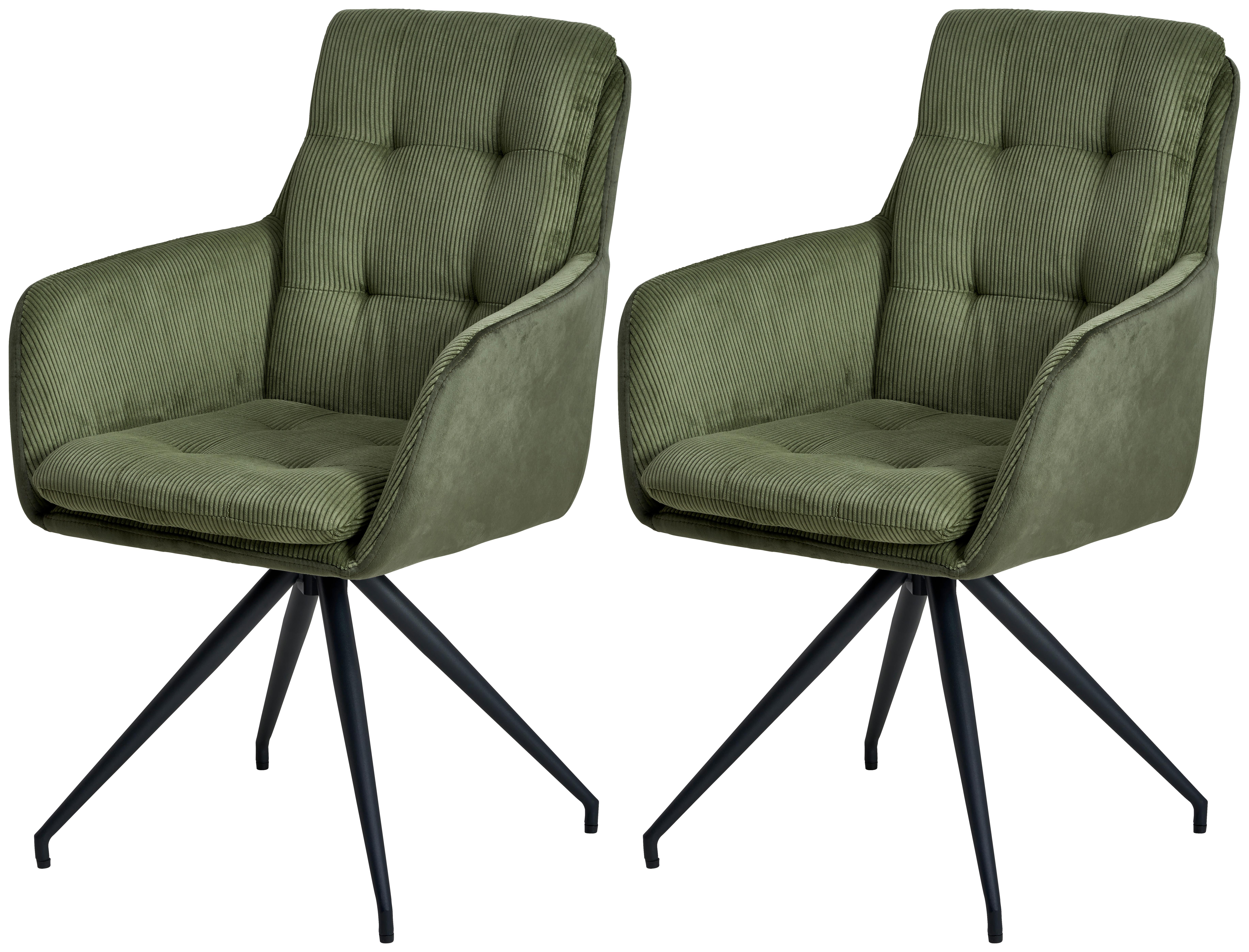 Armlehnstuhl Nizza Grün 2-Er Set - Schwarz/Grün, LIFESTYLE, Textil/Metall (60/94/64cm) - MID.YOU