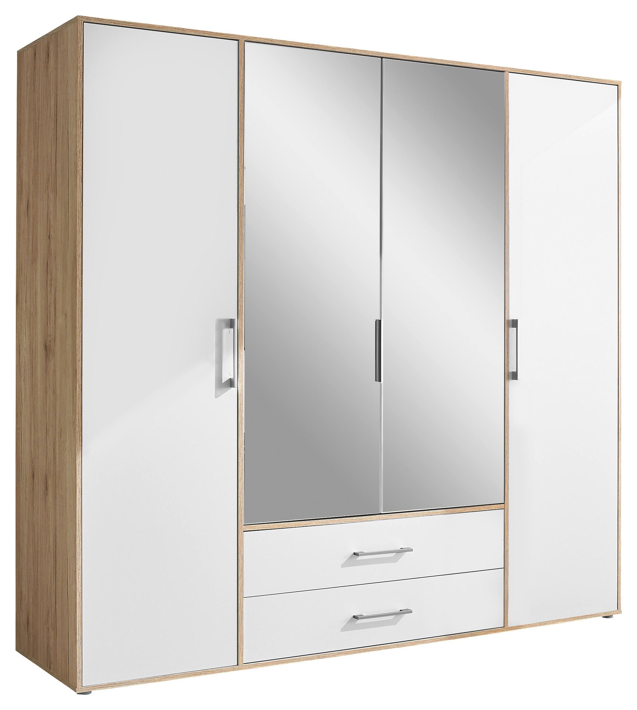 Kleiderschrank Mit Spiegel 4trg Lembo Artisan Eiche/Weiß 206cm - Weiß/Eiche Artisan, Basics, Glas/Holzwerkstoff (206/195/60cm)