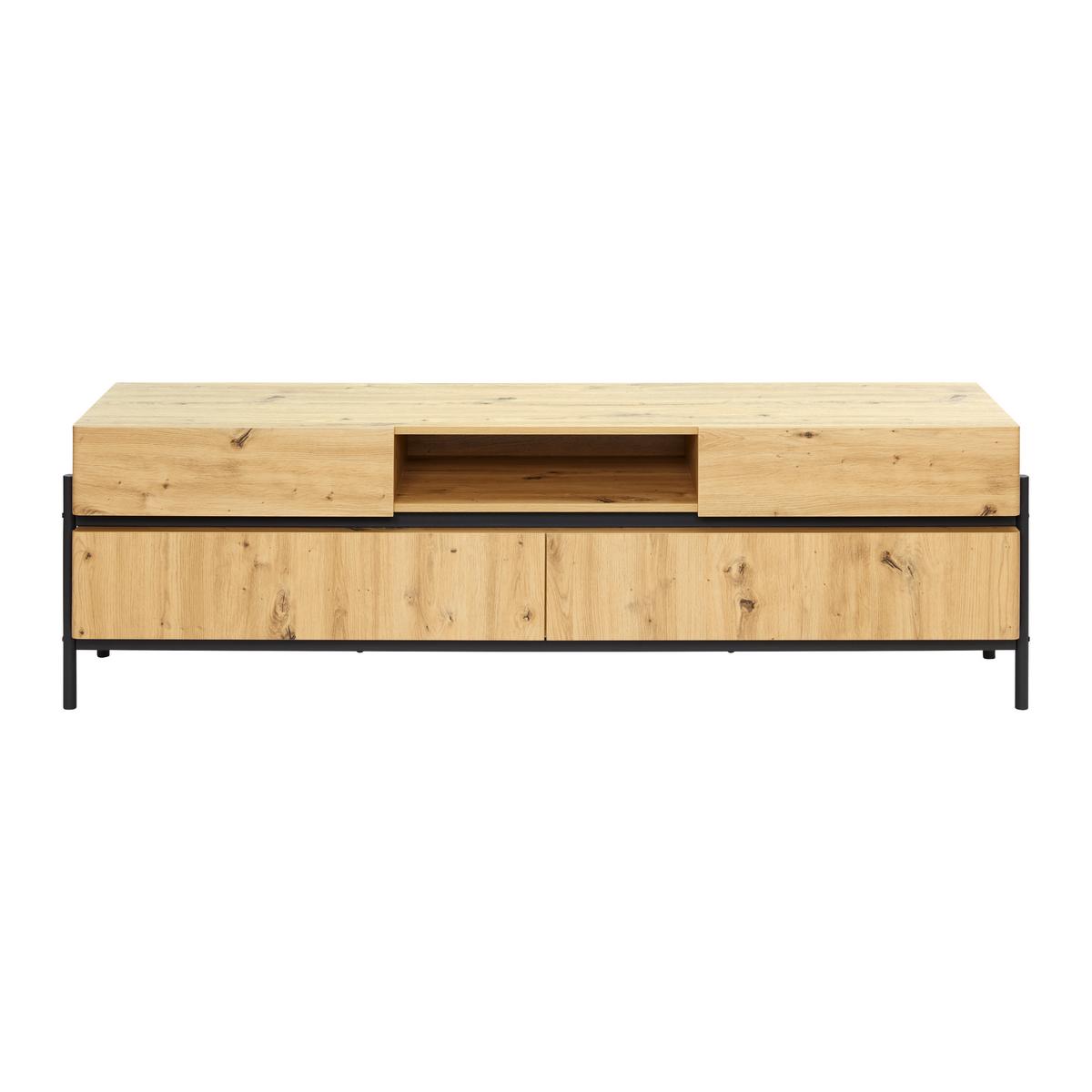 TV diel JASMINA farby dubu - čierna/farba duba, Modern, kov/drevo (175/54/41,5cm) - Bessagi Home