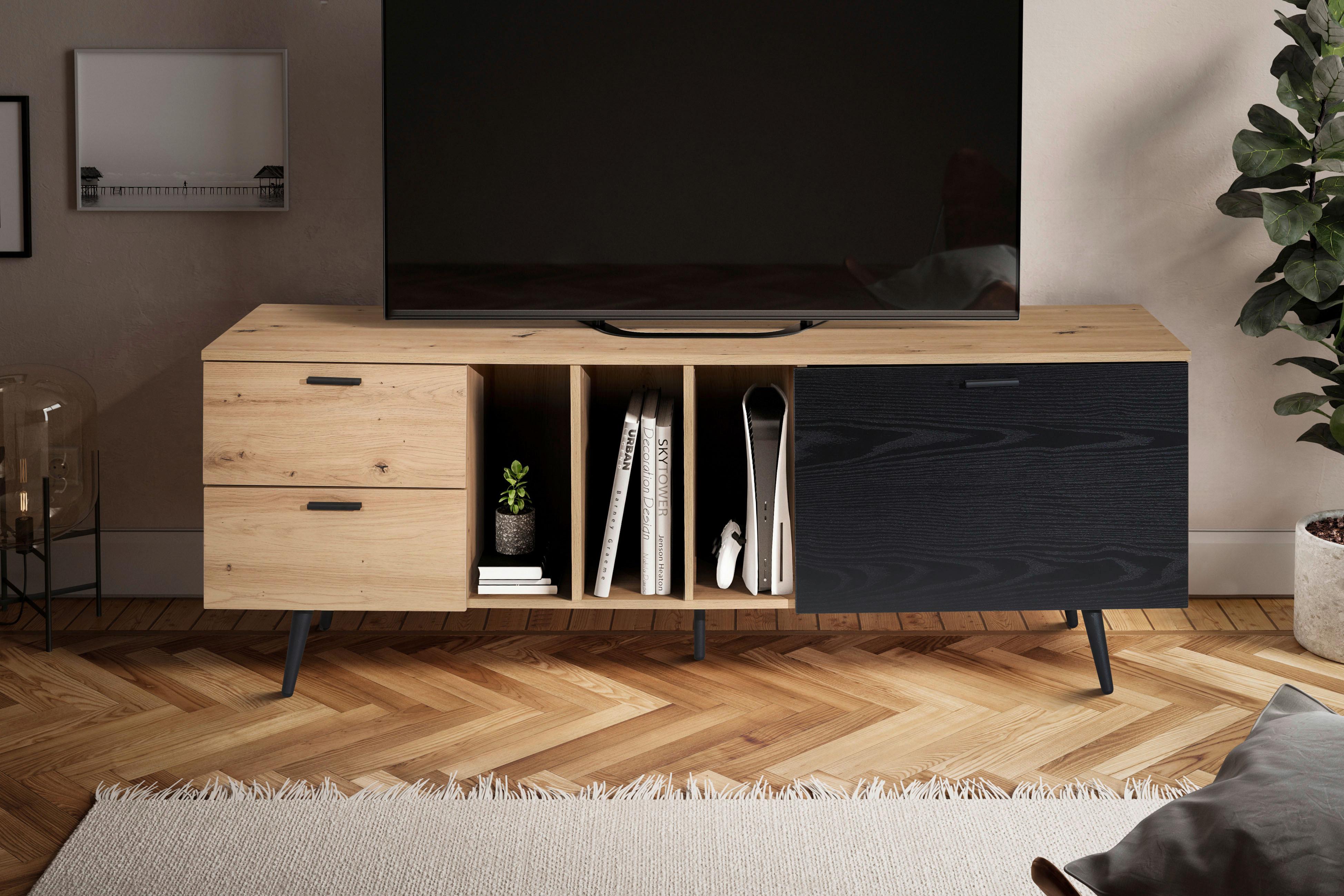 Nízka komoda čierna/dekor dub - čierna/farba duba, Design, kov/kompozitné drevo (150/55/40cm) - Livetastic