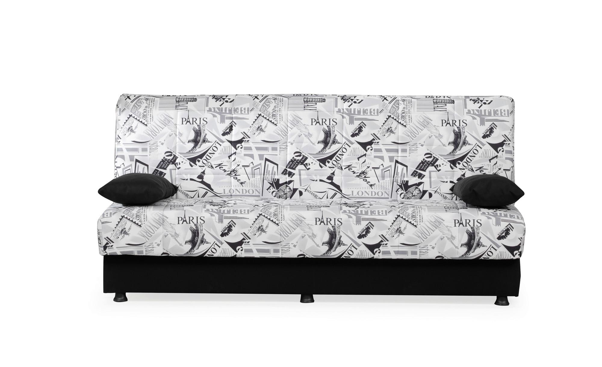 3-Sitzer-Sofa Chicago Mit Schlaffunktion Schwarz/Weiß - Chromfarben/Schwarz, Design, Kunststoff/Textil (190/87/87cm) - Livetastic