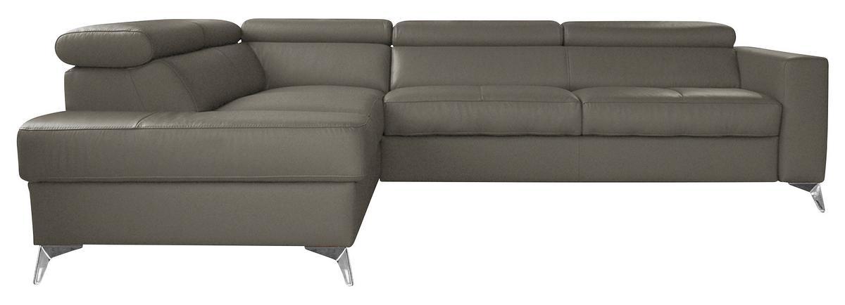 Ecksofa Mondo Schlammfarben S: 208x286 Cm - Chromfarben/Schlammfarben, Design, Leder/Textil (208/286cm) - Livetastic