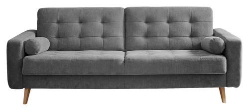 Schlafsofa Mit Bettkasten Und Kissen Fjord, Webstoff - Dunkelgrau/Eichefarben, MODERN, Holzwerkstoff/Textil (222/86/90cm) - MID.YOU