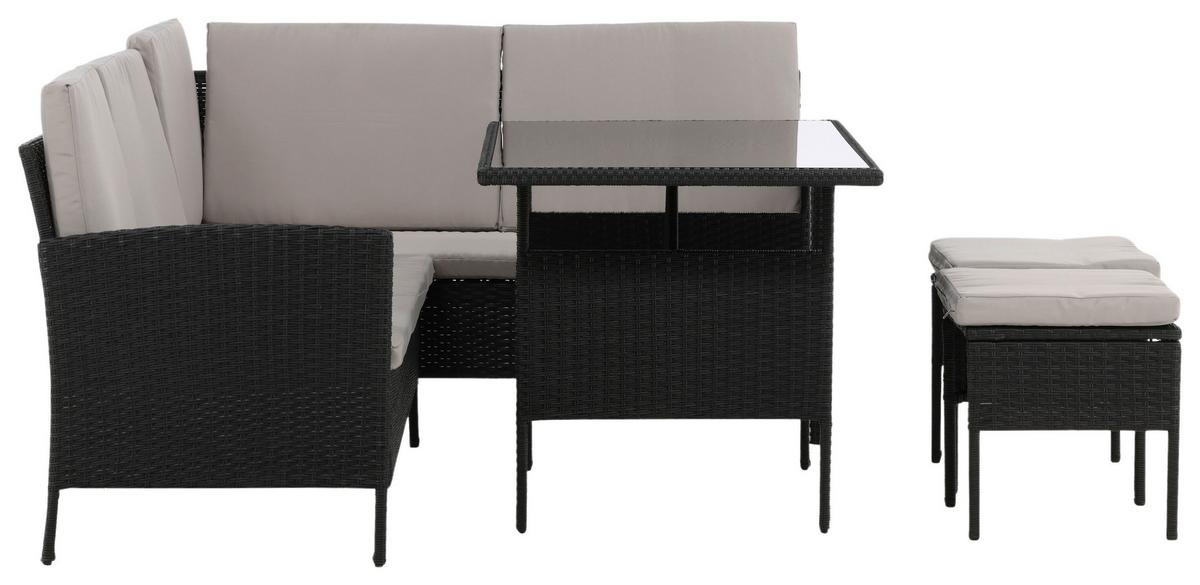 Loungegarnitur 4-Tlg Knock Kunststoff mit Kissen - Schwarz/Grau, KONVENTIONELL, Kunststoff - Gardenson