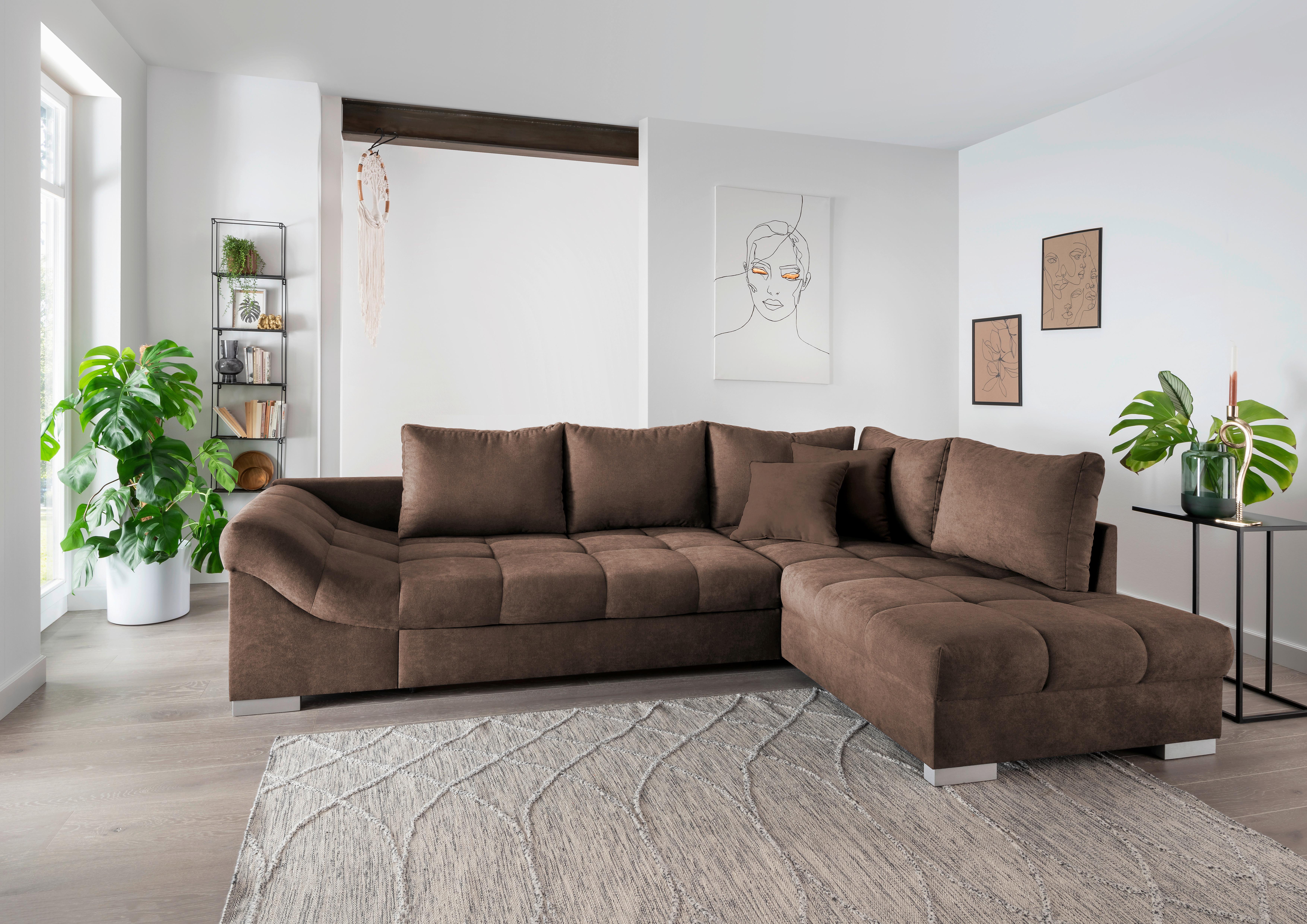 Eckschlafsofa Alvito Braun S: 298/202 cm - Silberfarben/Braun, Design, Textil (298/202cm) - MID.YOU
