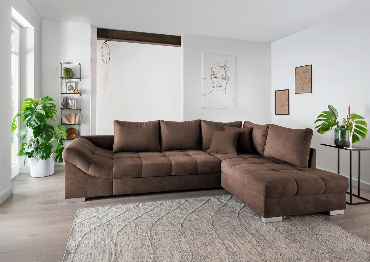Eckschlafsofa Alvito Braun S: 298/202 cm - Silberfarben/Braun, Design, Textil (298/202cm) - MID.YOU