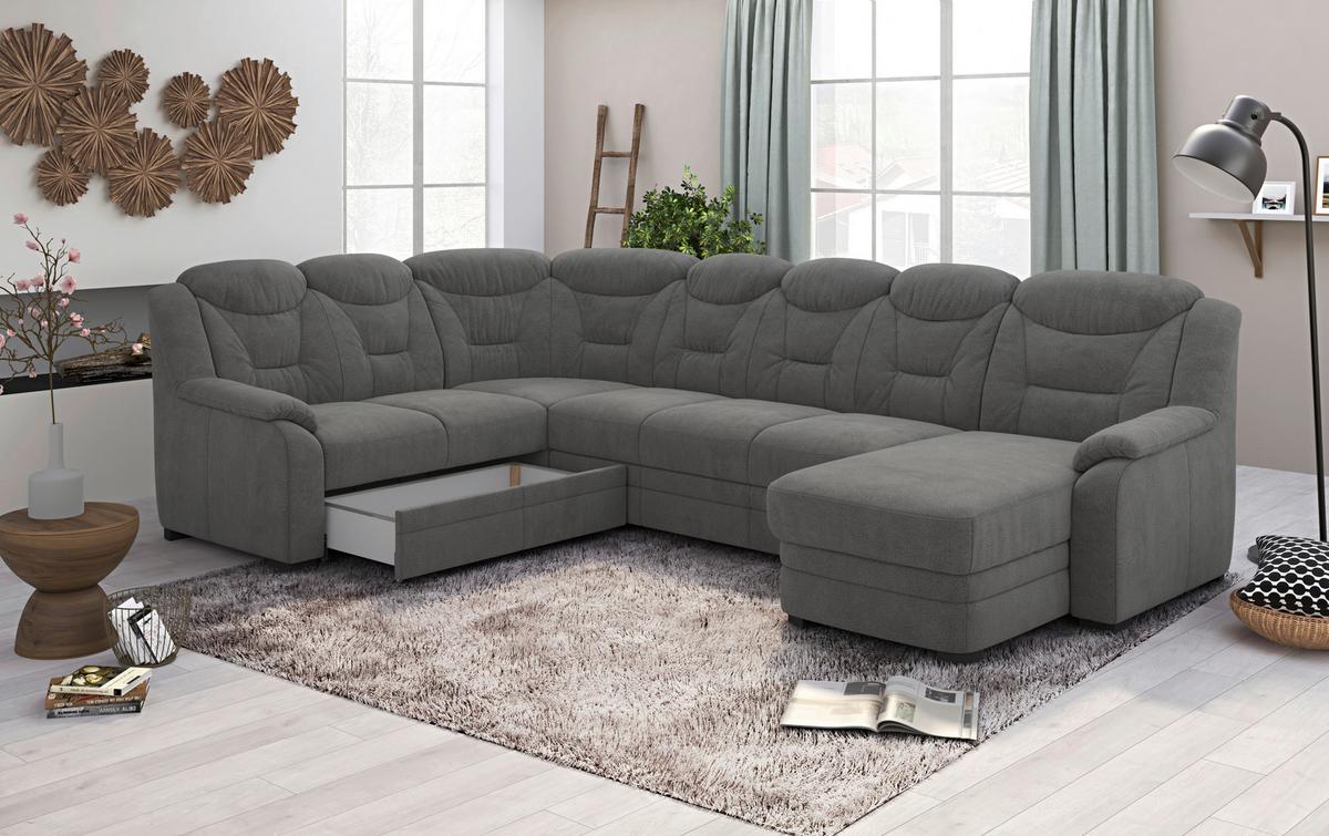 Wohnlandschaft Marcus Anthrazit inkl. Bettkasten - Anthrazit/Schwarz, Basics, Textil (211/330/162cm) - MID.YOU