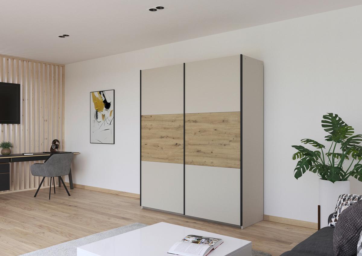 Schwebetürenschrank Neo Champagner Eiche Artisan Dekor - Champagner/Eiche Artisan, MODERN, Holzwerkstoff (175/210/59cm) - Rauch Möbel