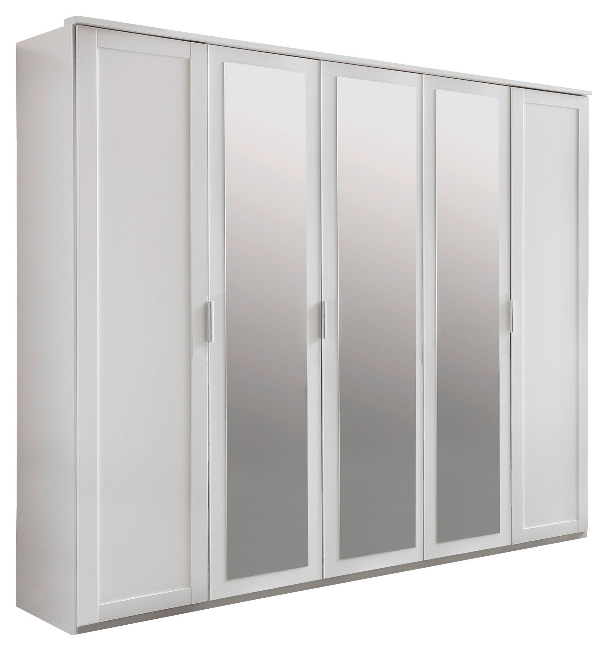 Drehtürenschrank Mit Spiegel 225cm Nadja, Weiß - Weiß, KONVENTIONELL, Glas/Holzwerkstoff (225/210/58cm) - MID.YOU