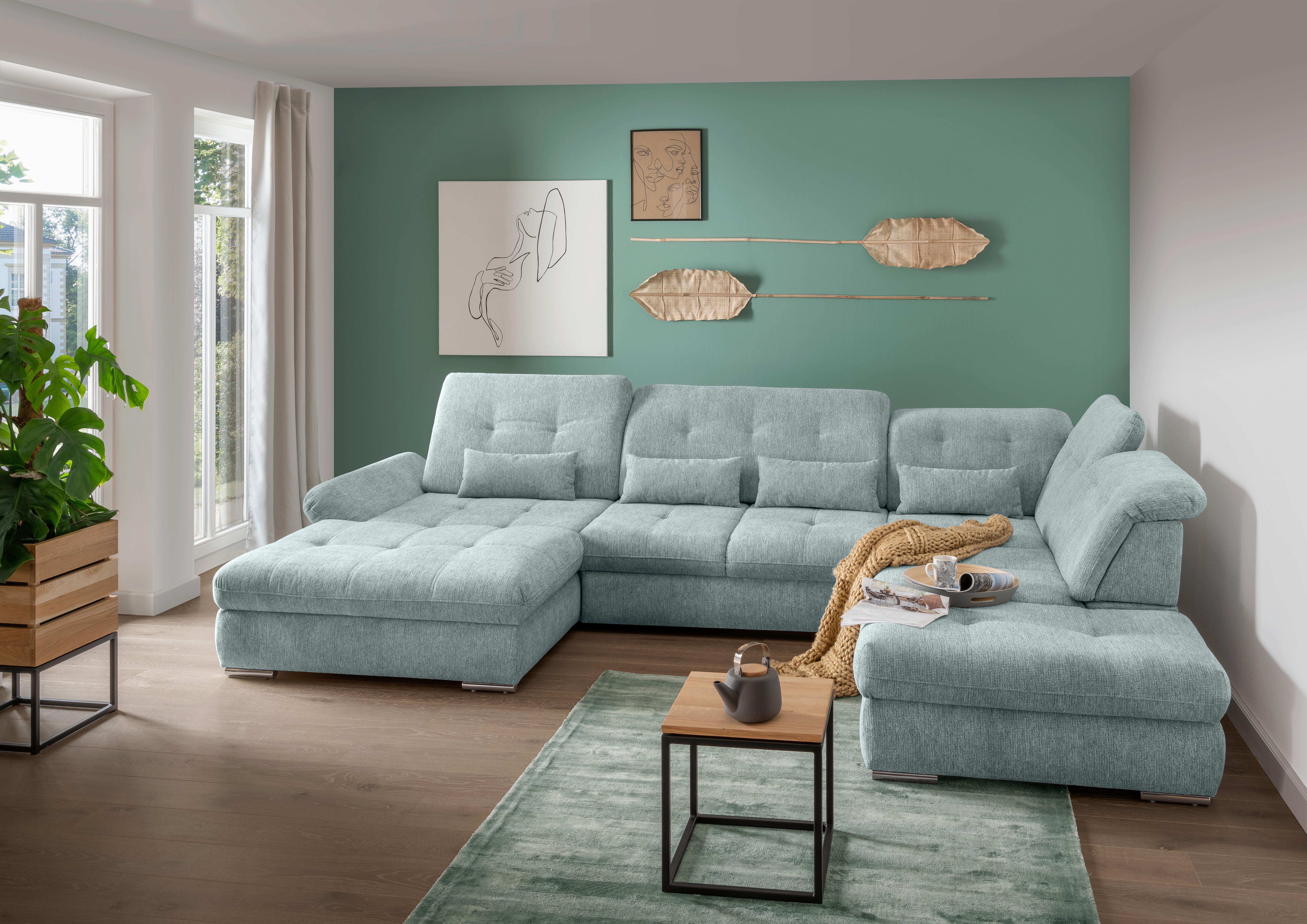 Wohnlandschaft Dalida Blau U: 195x376x254 Cm - Chromfarben/Blau, Design, Textil (195/376/254cm) - Livetastic