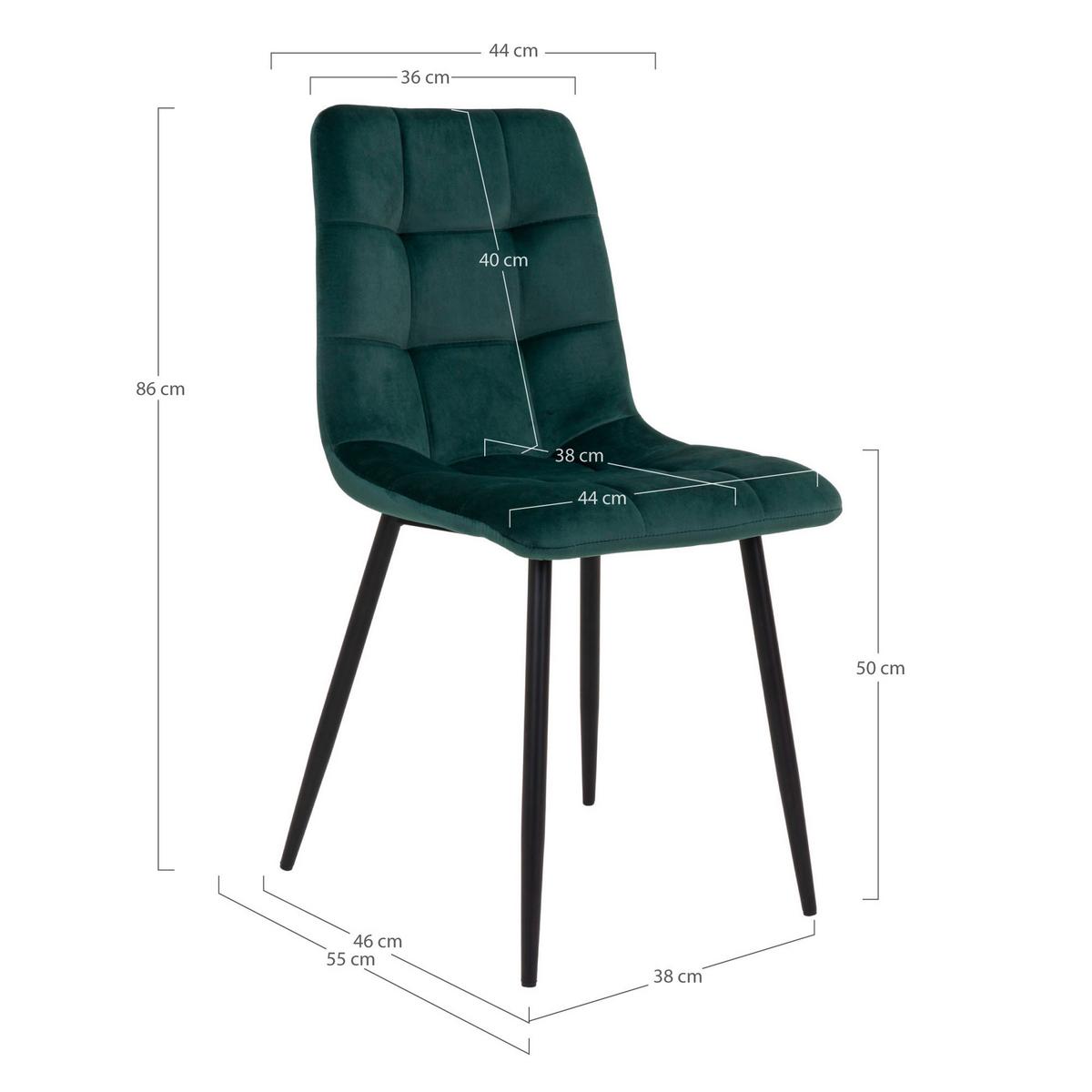 Stuhl-Set Middelfart Dunkelgrün B: 44 cm - Dunkelgrün/Schwarz, MODERN, Textil/Metall (44/86/55cm) - MID.YOU